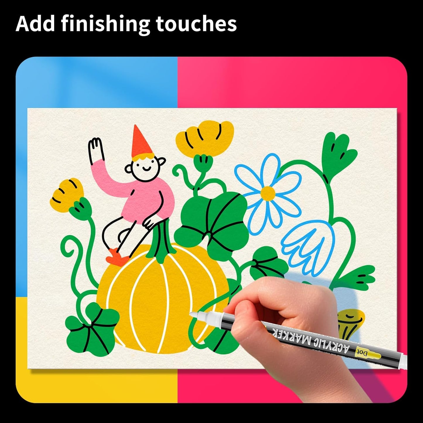 NAWOD 6 White Acrylic Paint Pens - Dual Tip (Fine 1mm + Dot 5mm) Permanent Markers for Rock, Fabric, Canvas, Ceramic, Glass, Wood, Paper, Labeling, Drawing, DIY Crafts