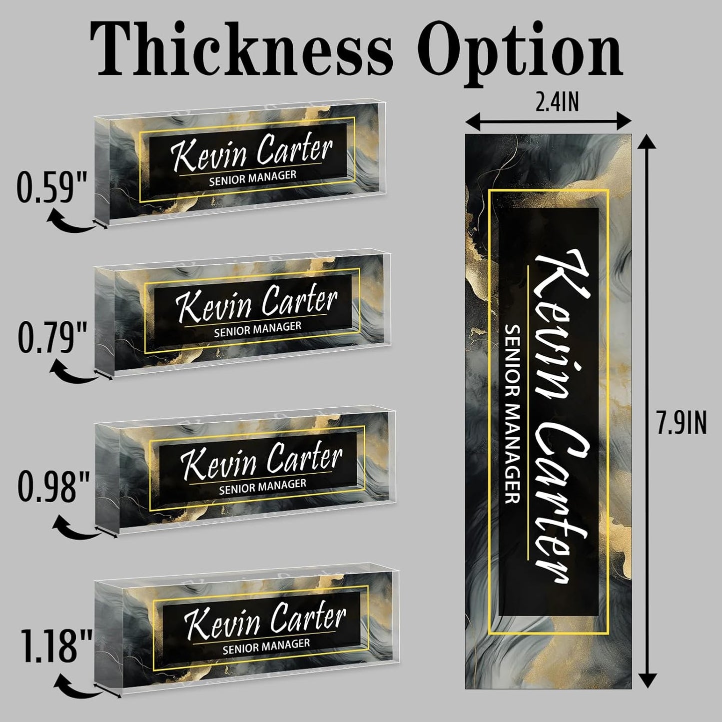 Name Plate for Desk Personalized, Acrylic Desk Decorations, Employee Appreciation Gifts, Custom Office Gifts for Coworkers, Boss, Teacher, Nurse (Black Gold Marble)