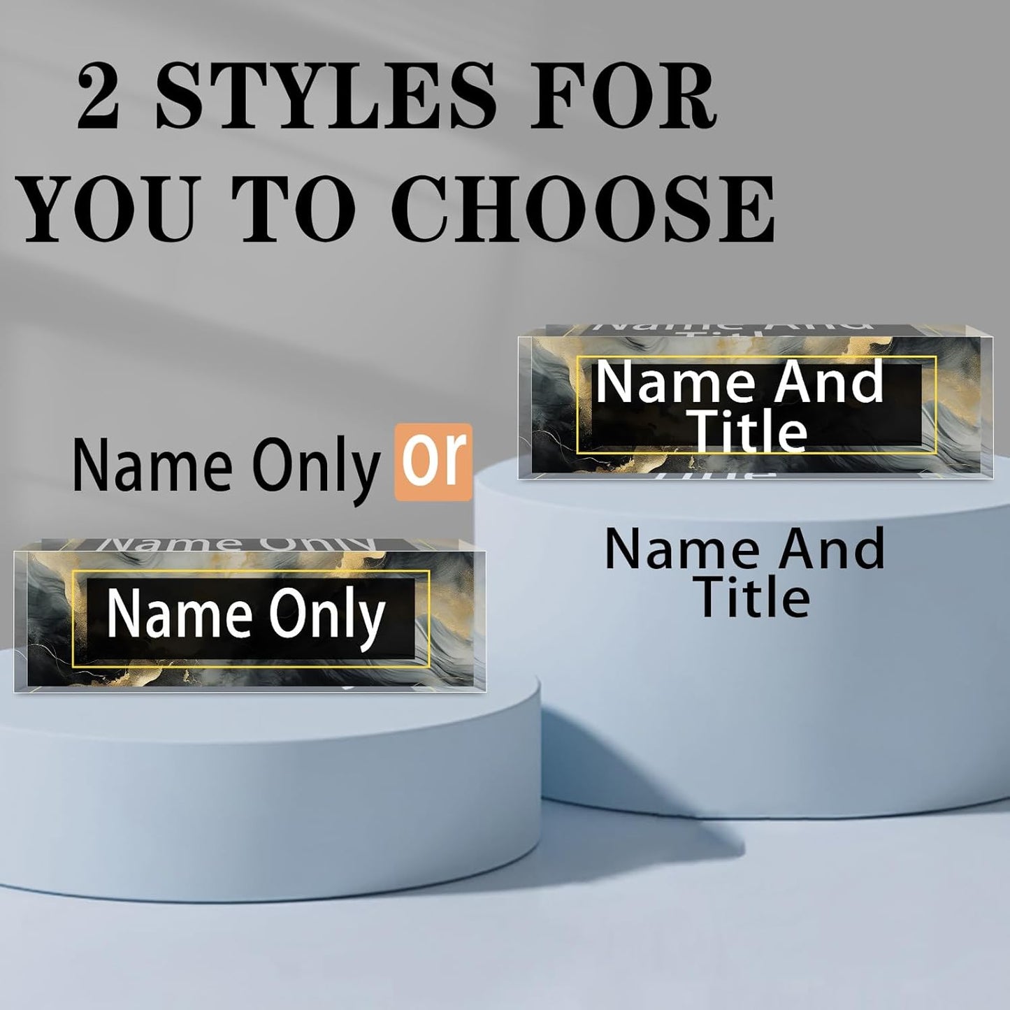 Name Plate for Desk Personalized, Acrylic Desk Decorations, Employee Appreciation Gifts, Custom Office Gifts for Coworkers, Boss, Teacher, Nurse (Black Gold Marble)