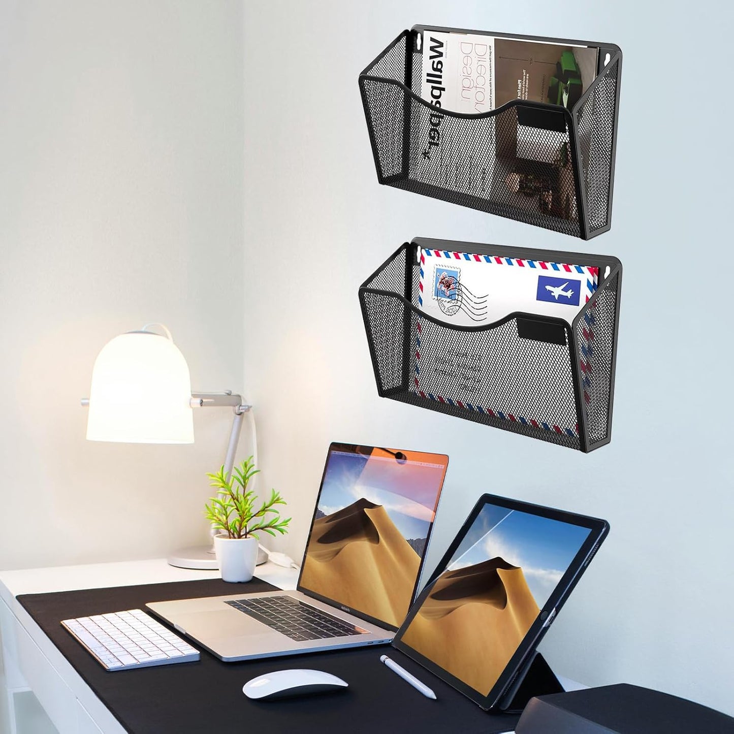 6 Pack Wall File Organizer, Mesh Hanging Metal Vertical Wall Mounted File Holder for Office/Home