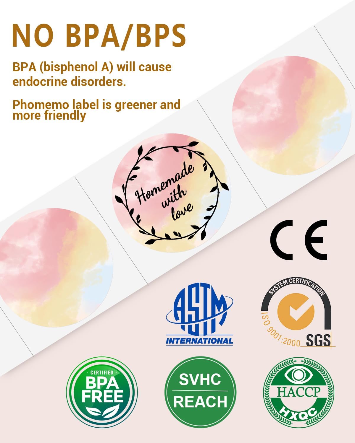 750 Pcs Phomemo 2" Color Round Thermal Label, Self-Adhesive Round Sticker Labels, Circular Direct Thermal Printer Circle Label for Logo Design, Name/Price Tag, Thanks Card, QR Code, 750 Labels/Roll