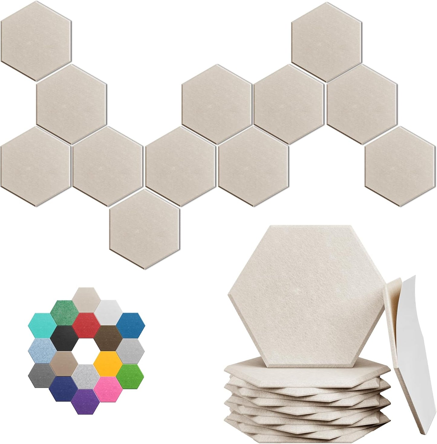 Hexagonal Acoustic Panels-12 Pack High-Density Sound Absorbing Panels 12"X10"X0.4" for Enhanced Noise Reduction, DIY Design, Idea for Studios, Offices, and Home Theaters(Light Camel)