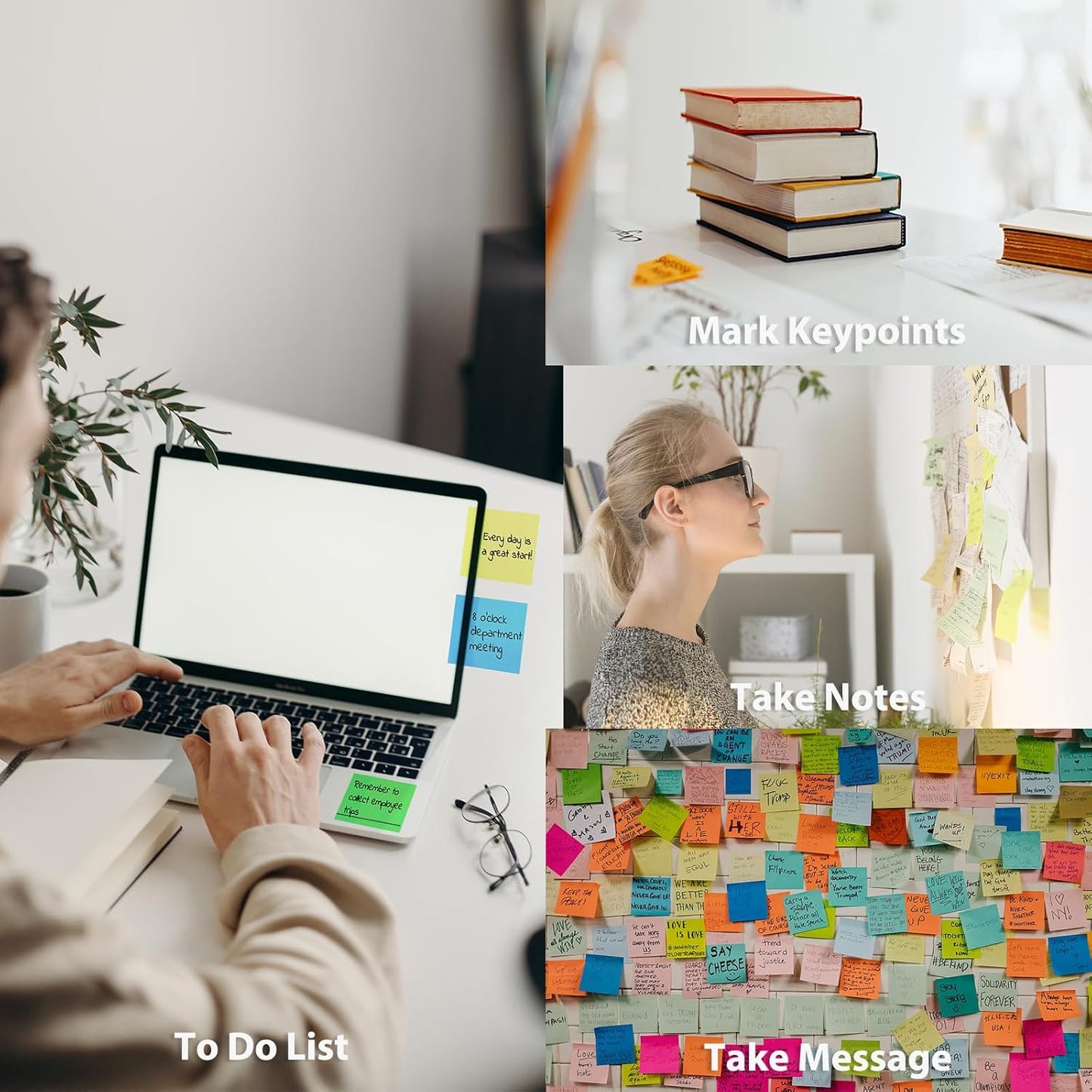 Sticky Notes 16 Pads 3x3 inches, Self-Sticky Note Pads Multi Colors, School Supplies Office Products, Writing Memo for Holiday Shop, Teacher Appreciation Xmas Gift and Daily Life Organization