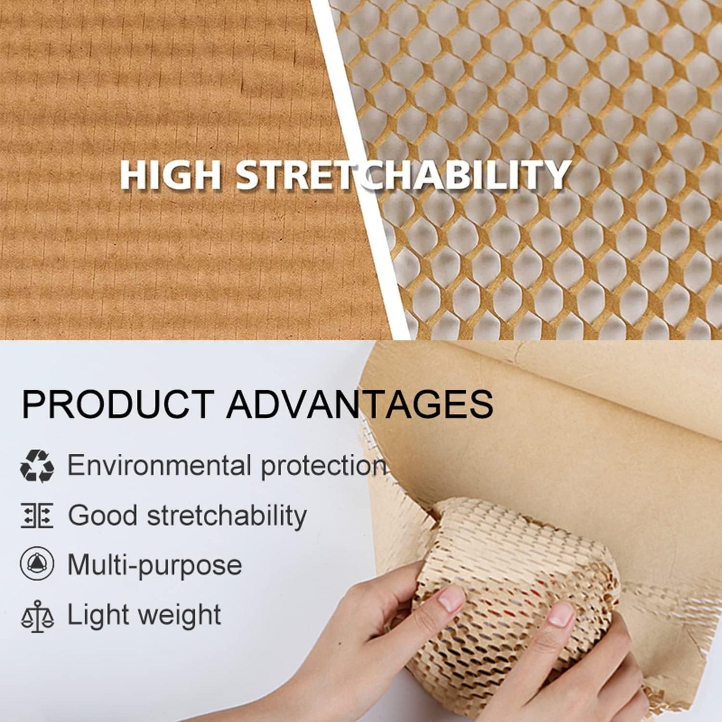 Honeycomb Packing Paper, 12" x 400' Honeycomb Cushioning Wrap Roll for Moving Shipping Packaging Gifts, Recyclable Honeycomb Paper Bubble Paper Wrapping with 20 Fragile Sticker Labels