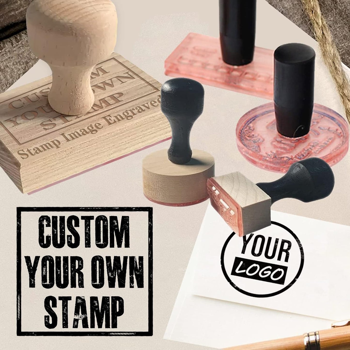 Custom Stamp with Logo Text - Personalized Rubber Stamp with Handle - Address Stamps for Business or Crafting - Square 1"
