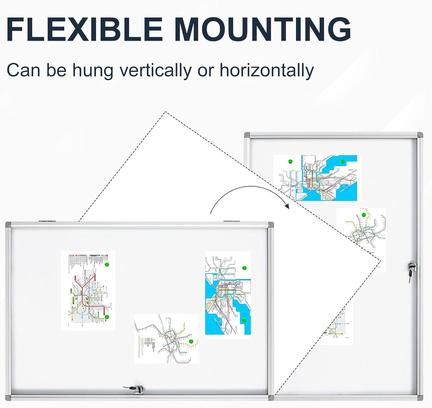 Lockable Magnetic Enclosed 36x24 inches Dry-Erase whiteboard, Tamper-Resistant Wall-Mounted Display whiteboard, Aluminum-Framed Window whiteboard (White)