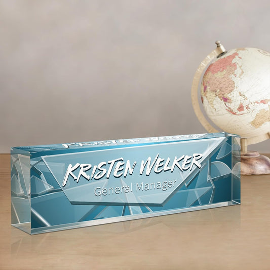 Gowellly Desk Name Plate Personalized - Custom Acrylic Name Plate for Desk - Enterprise Custom Logo/Text nameplates - Employee Appreciation Gifts (Broken Glass-2)