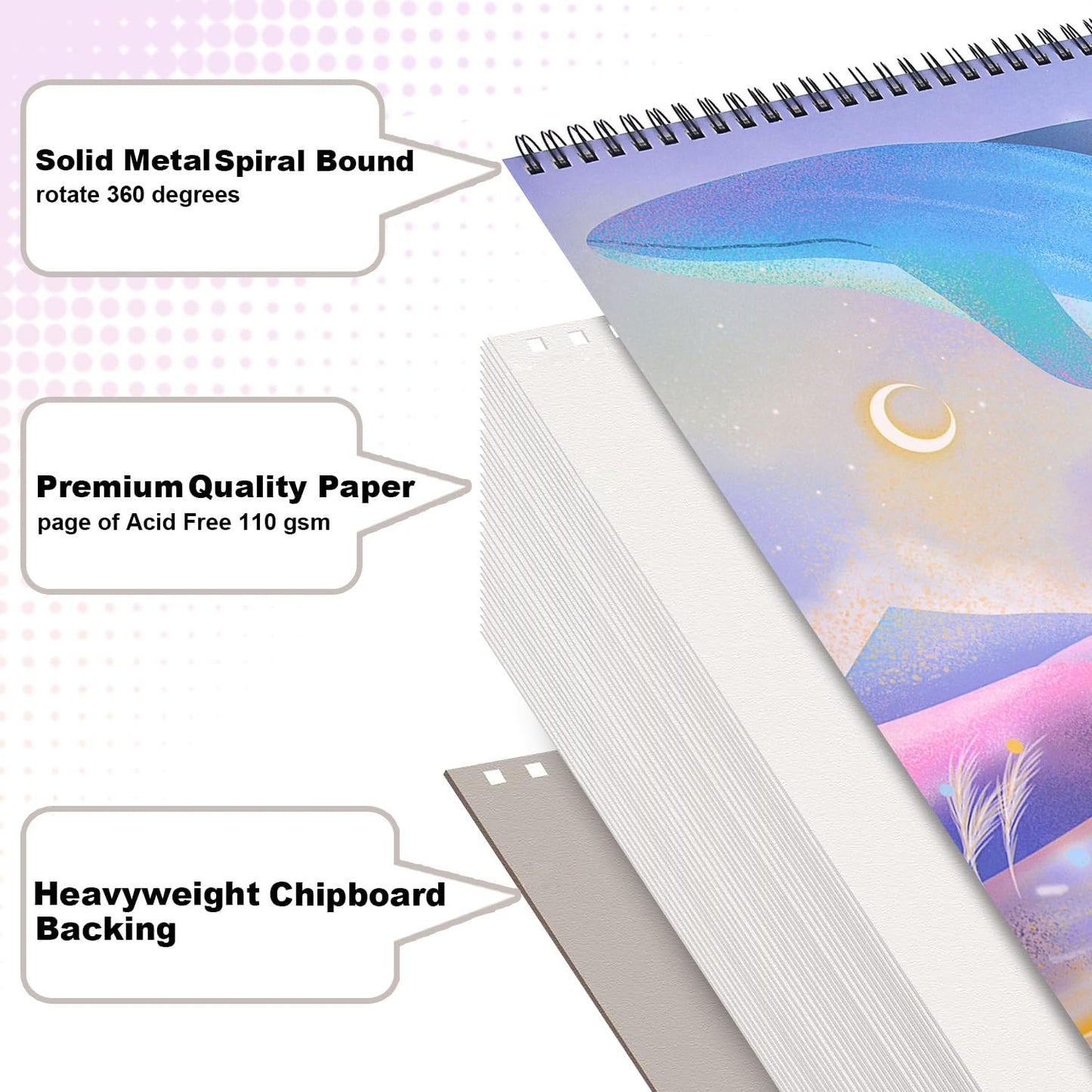 MEMX Sketch Book for Kids, 8”X11.5” 100 Pages(110gsm), Spiral Bound Artist Sketch Pad, Durable Acid Free Sketchbook for Painting, Sketching or Doodling, Best Gifts for Drawing Boys and Girls, White