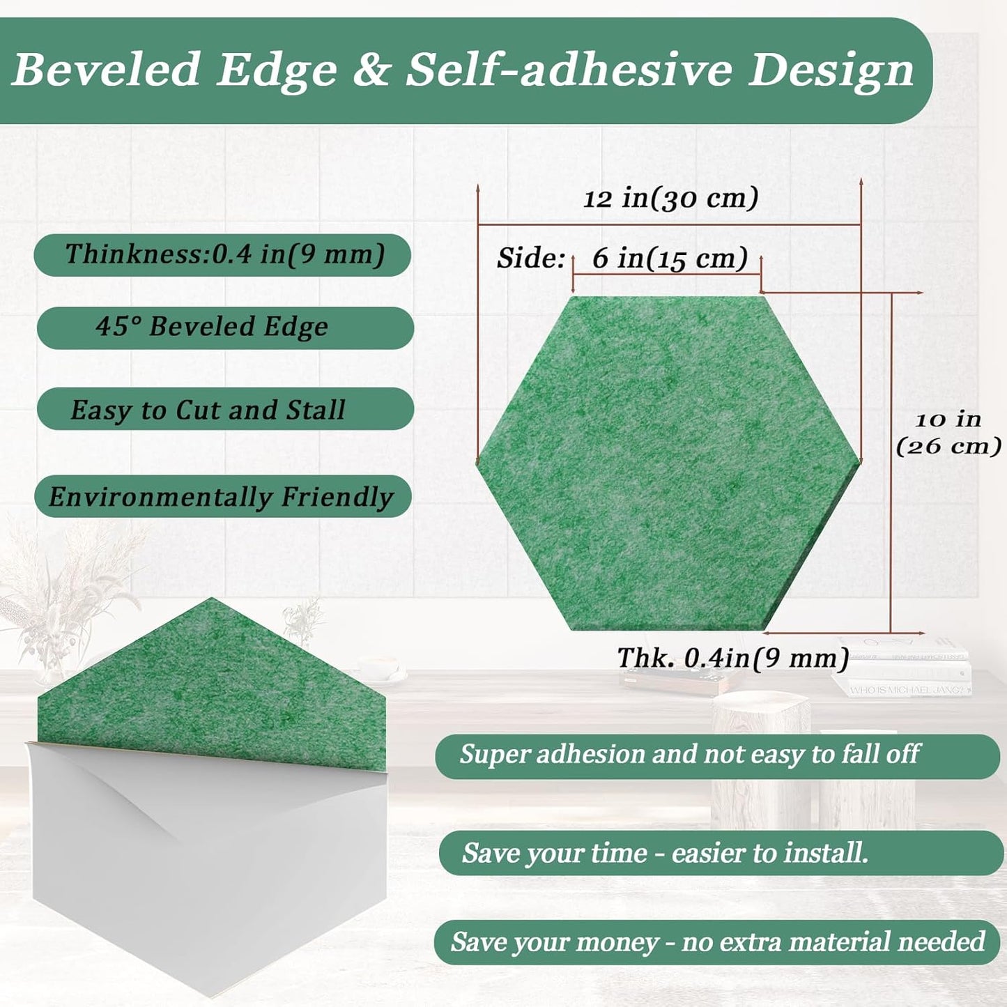 Hexagonal Acoustic Panels-12 Pack High-Density Sound Absorbing Panels 12"X10"X0.4" for Enhanced Noise Reduction, DIY Design, Idea for Studios, Offices, and Home Theaters(Forest Green)