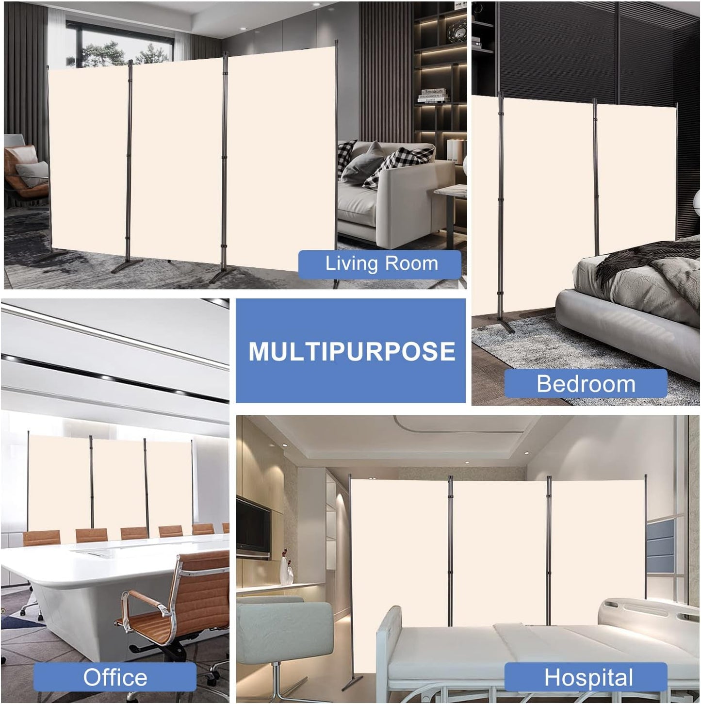 Room Divider 6FT Folding Privacy Screens, Partition Room Dividers w/Freestanding Design, Portable Wall Divider for Room Separtation, Fabric Screen Panel for Home Office Dorm (Beige, 3 Panel)