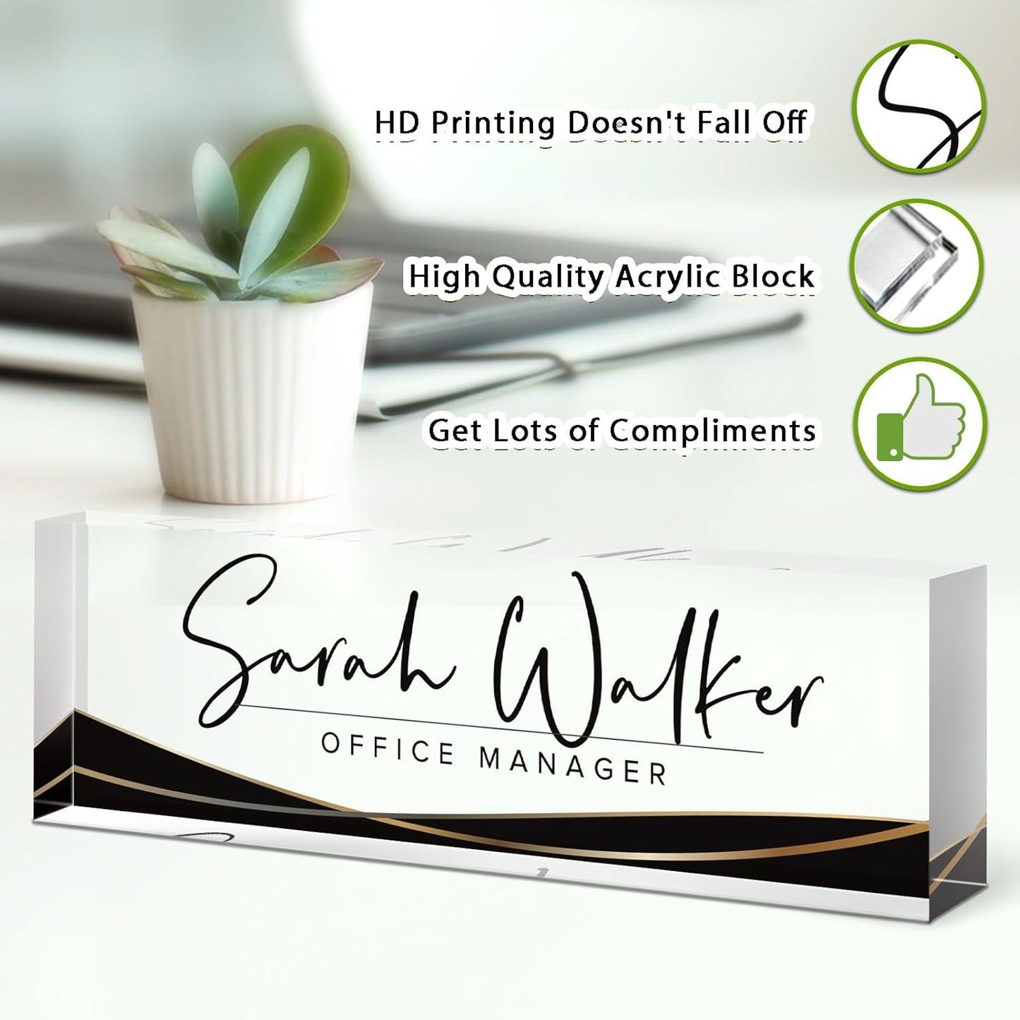 Custom Name Plate for Desk, Desk Name Plate Personalized, Office Decor for Women Men, Acrylic Desktop Accessories, Office Appreciation Gifts for Boss Social Workers Nurse Teacher Employee (Black Stripe)