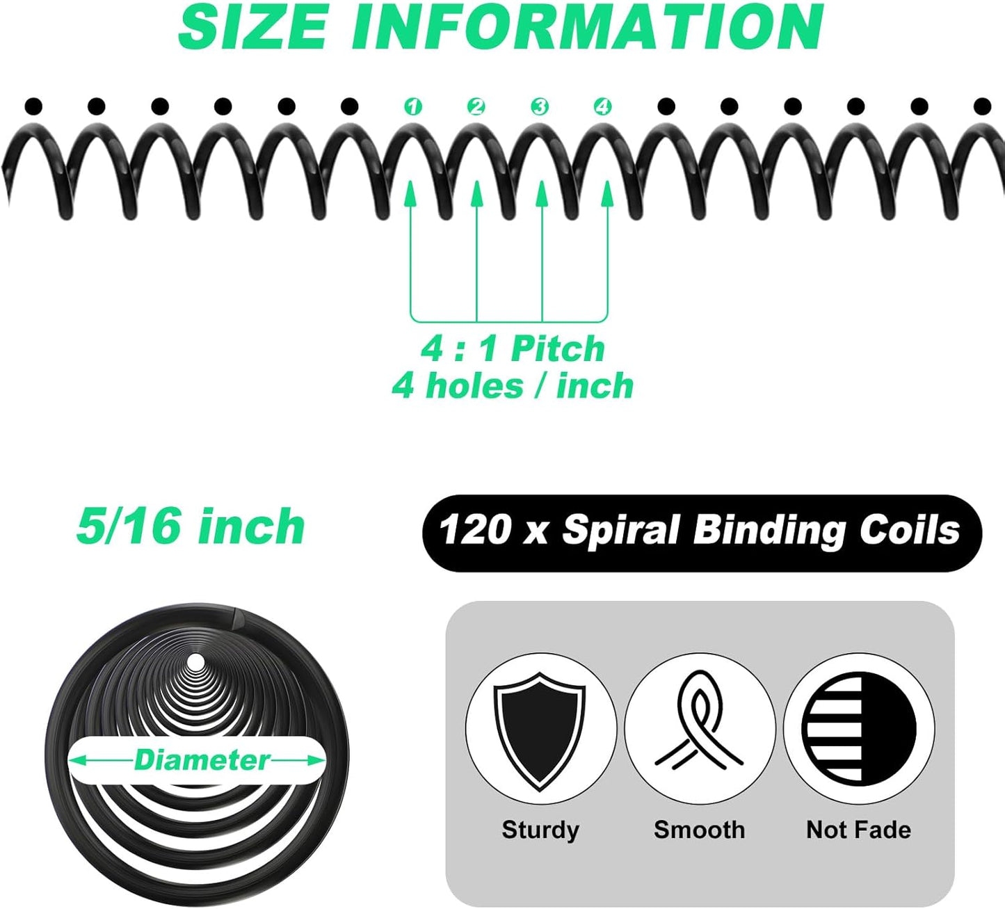 Leinuosen 120 Pack Plastic Spiral Binding Coils Kit Spirals Multi Size Coils for Binding Binder Combs Spines(5/16 Inch,Black)