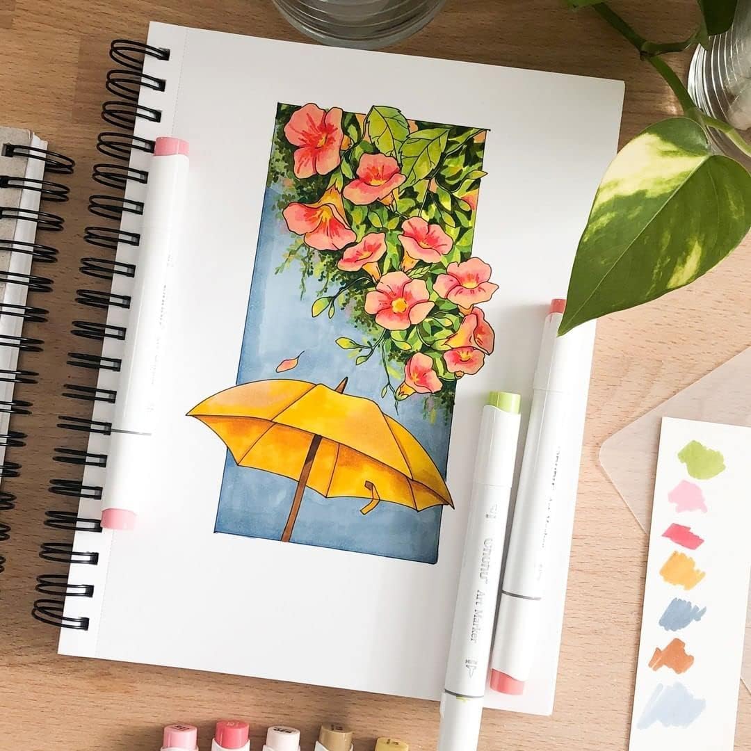 Ohuhu Alcohol Markers Brush Tip -Double Tipped Art Marker Set for Artist Adults Coloring Illustration -48 Colors -Brush & Fine -Honolulu B -Refillable