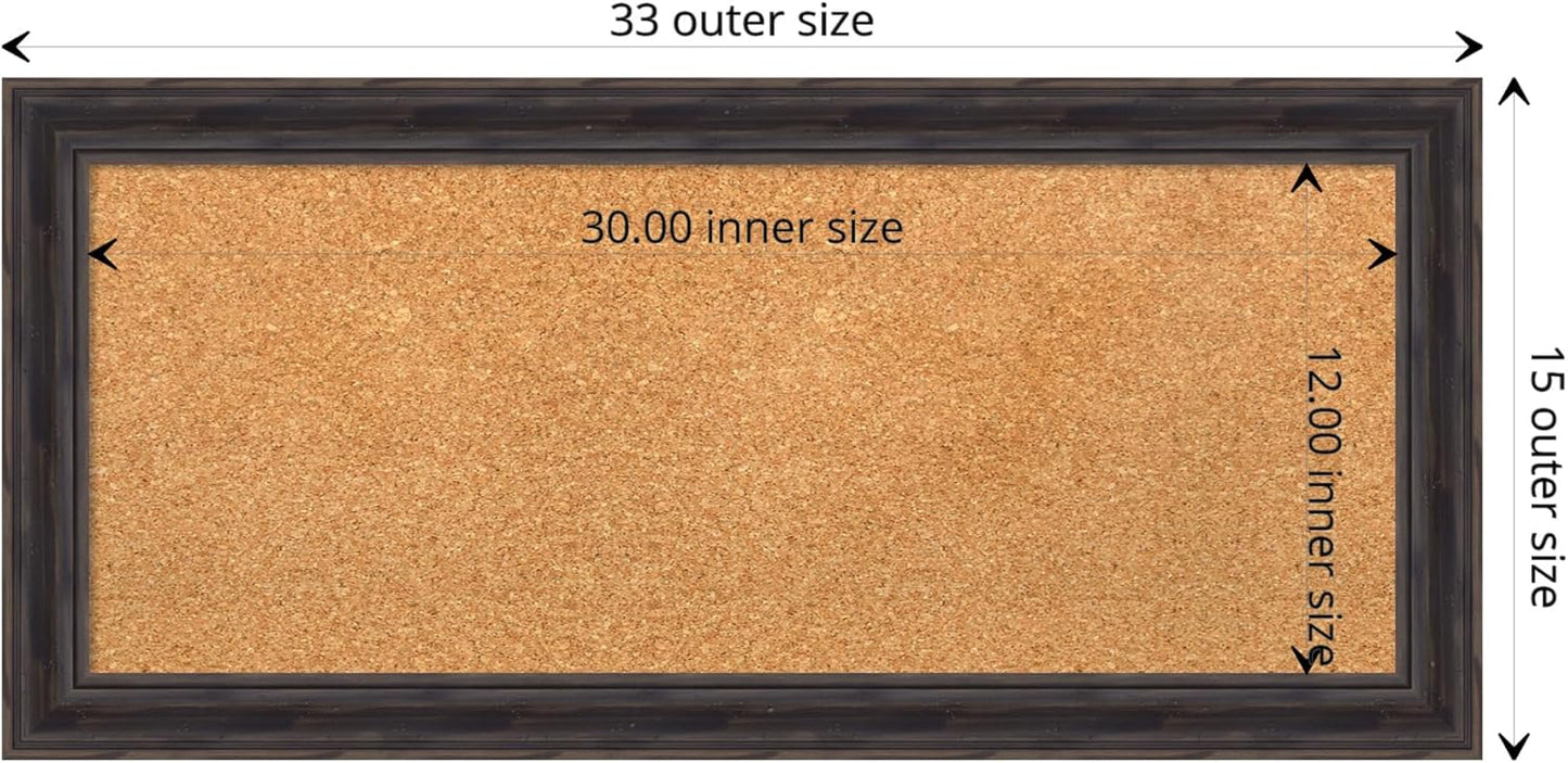 Amanti Art Natural Cork Board for Wall, 15x33 Vision Board with Brown Wood Frame, Medium Corkboard Office Decor for Home Organization, Rustic Farmhouse Corkboard Pinboard to display items for home