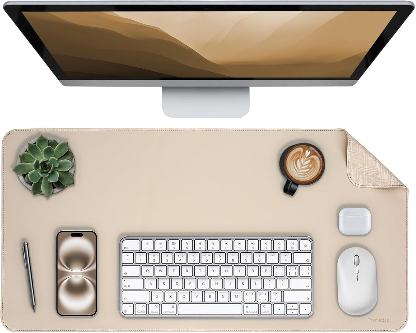 Oversized Non-Slip Desk Pad Protector – Grips Desk Firmly, Anti-Slip Like You've Never Seen! Vegan Leather Waterproof Laptop Mat for Keyboard & Mouse – Large Office Pad– Warm Beige