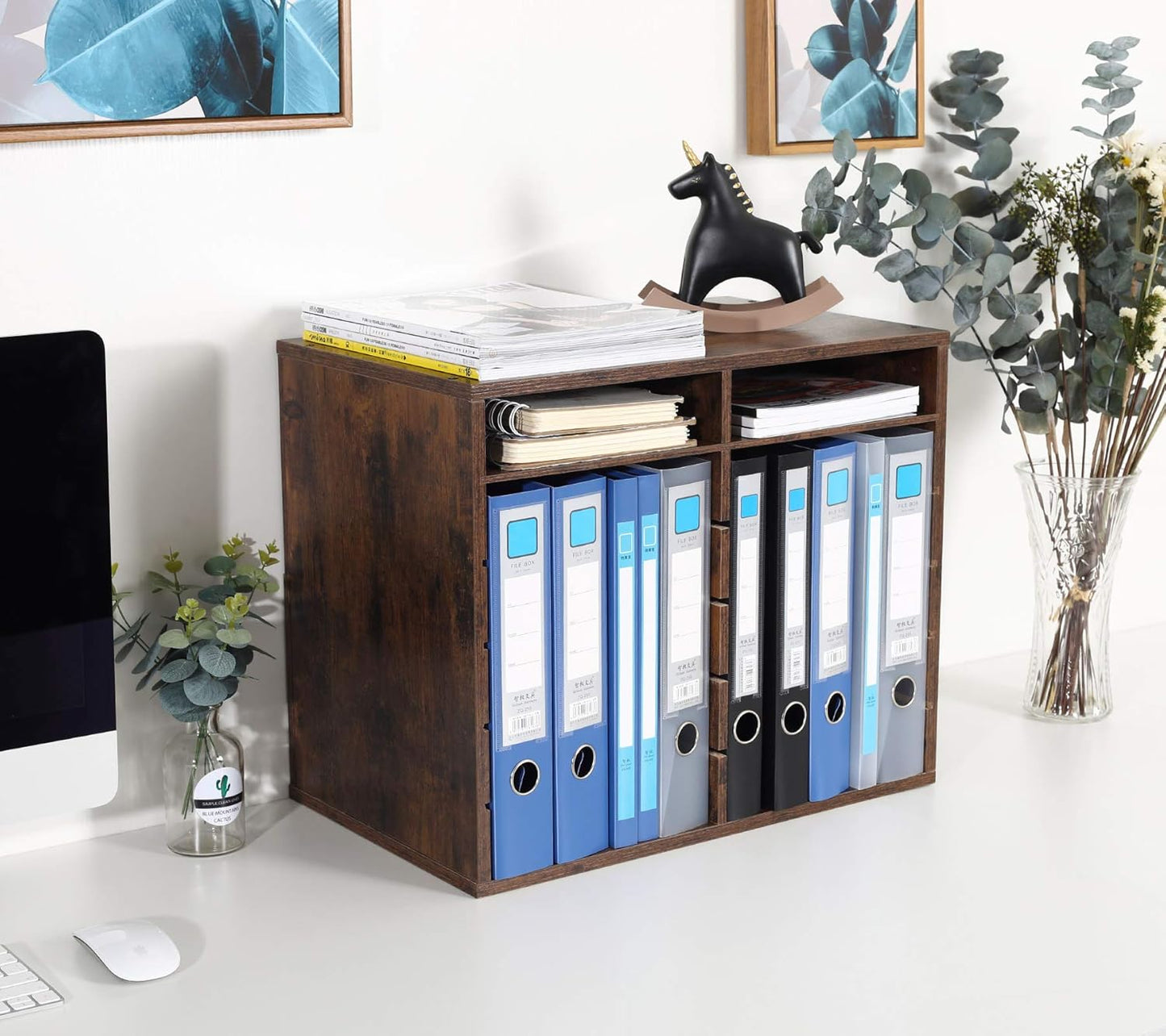 TQVAI Wood Adjustable Literature Organizer Desktop File Sorter Mail Center Paper Storage Cabinet Home & Office Mailbox School Classroom Keepers, 12 Slots Compartments, Archaize