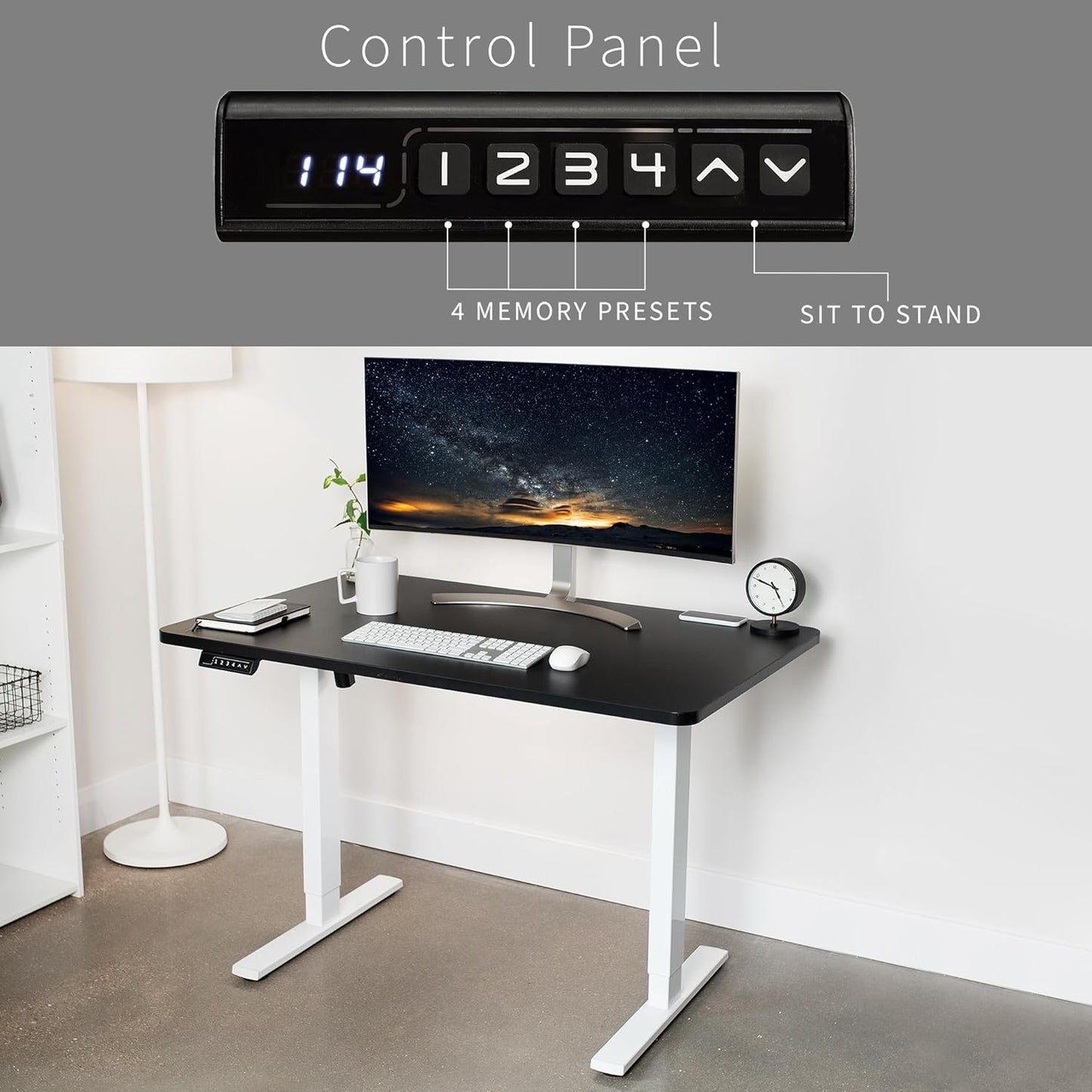 VIVO Electric 48 x 30 in Standing Desk, Memory Height Adjustment, 1B Series, One-Piece Black Top, White Frame, DESK-KIT-1W5B