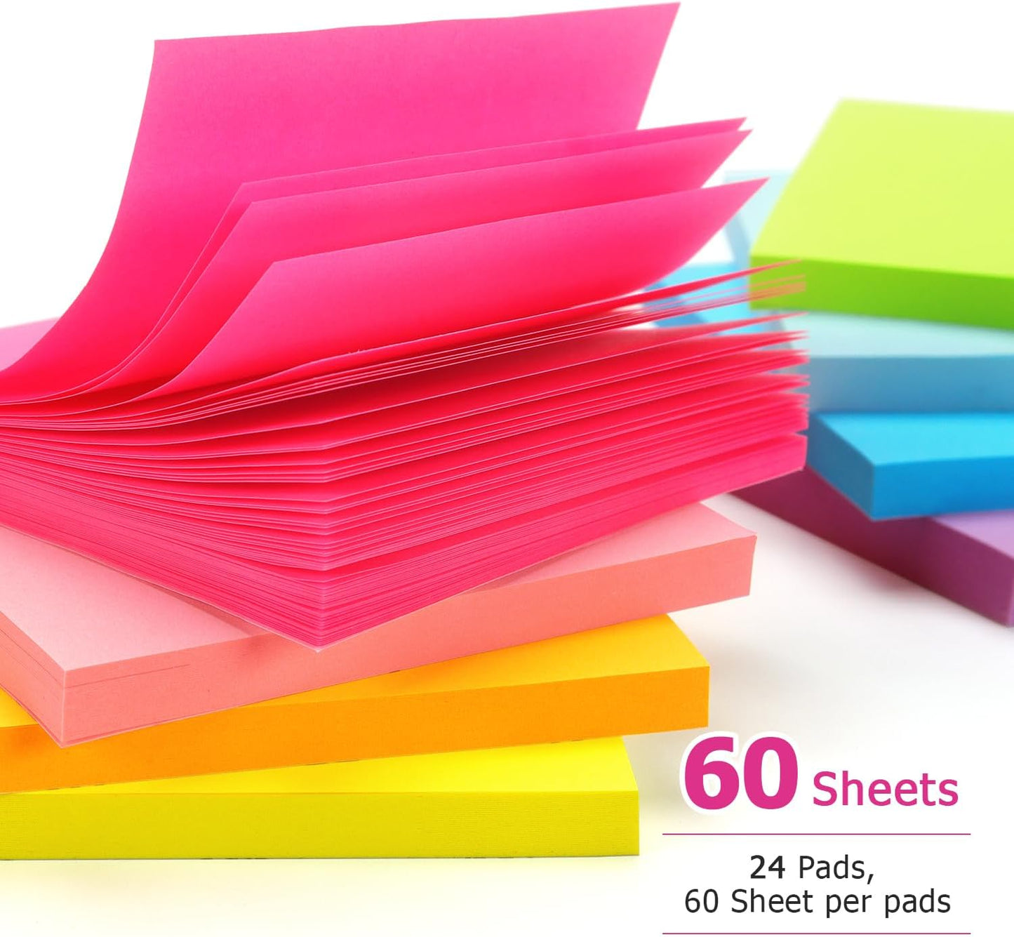 Early Buy 24 Pads Sticky Notes 8 Bright Color Self-Stick Notes 3 in x 3 in, 60 Sheets/Pad