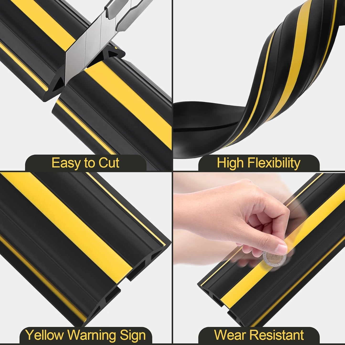 MYFAMIREA 4FT Floor Cord Cover Heavy Duty Cable Cover Protector with 3 Channels Extension PVC Floor Wire Cover Outdoor Cord Hider Management Cord Cover for Wire on Floor for Home Office Outdoor