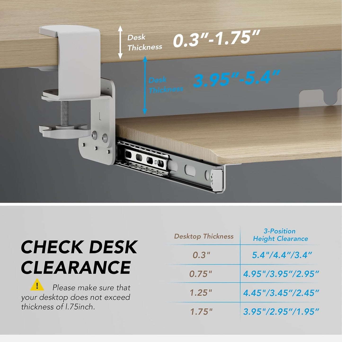AX WABER Keyboard Tray Under Desk Pull Out with Extra Sturdy C Clamp Mount System, 27.3 (32.5 inch Including Clamps) x 11 Inch Slide-Out Platform Computer Drawer for Typing Grain AX01WG01