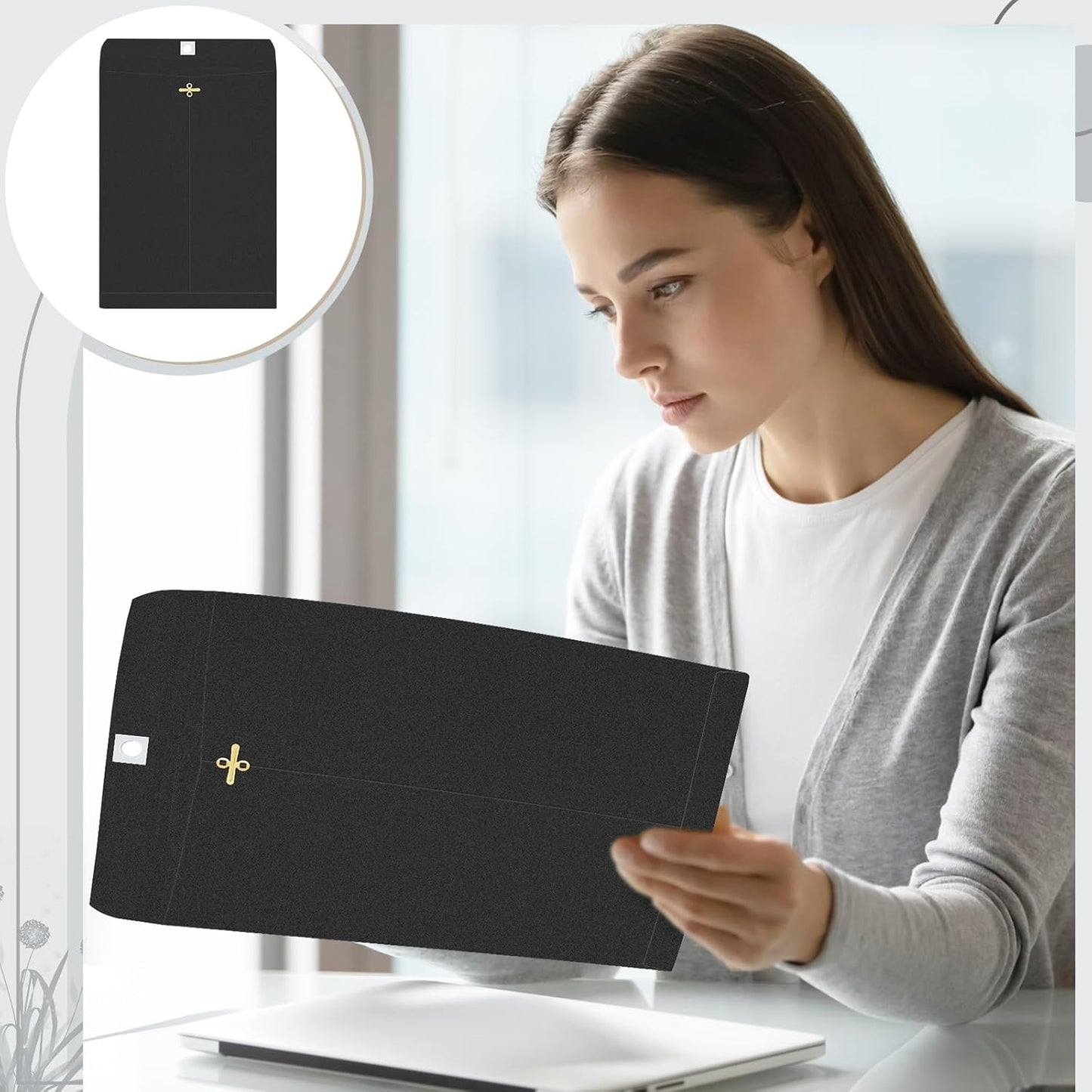 Geyee 100 Pcs Clasp Manilla Envelopes 10 x 13 Inch Gummed Colored Envelopes for Storing or Mailing for Home Office Business Supplies(Black)