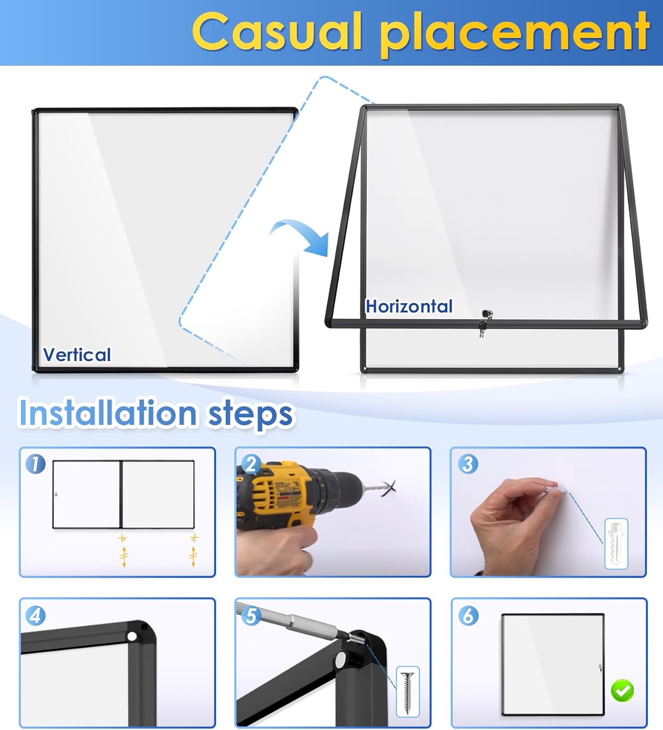 SWANCROWN Enclosed Bulletin Board Black Frame Enclosed Display Case,with Magnets,for School Message Notice, 38x38inch (12xA4)