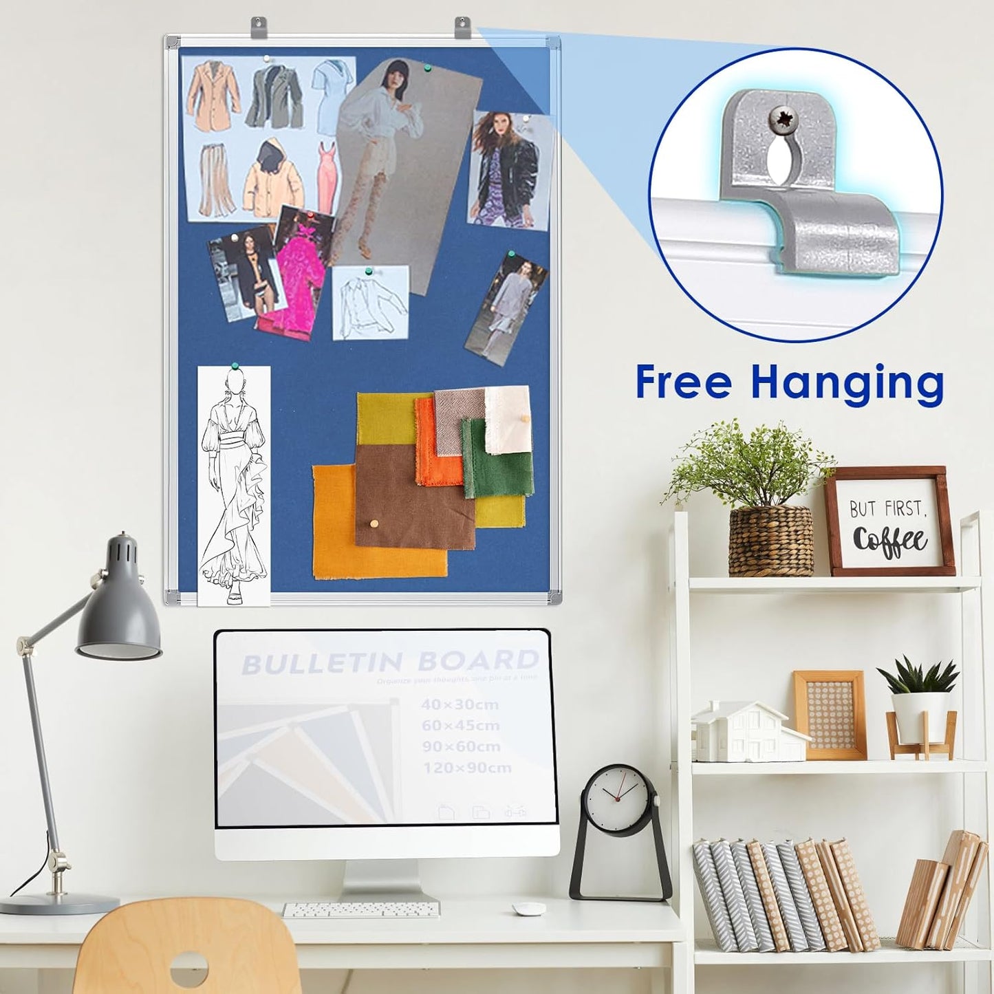 Felt Bulletin Big Vision Pin Board Notice Booard Wall-Mount Organization for Photo Message Velcro,Blue,48x36inches