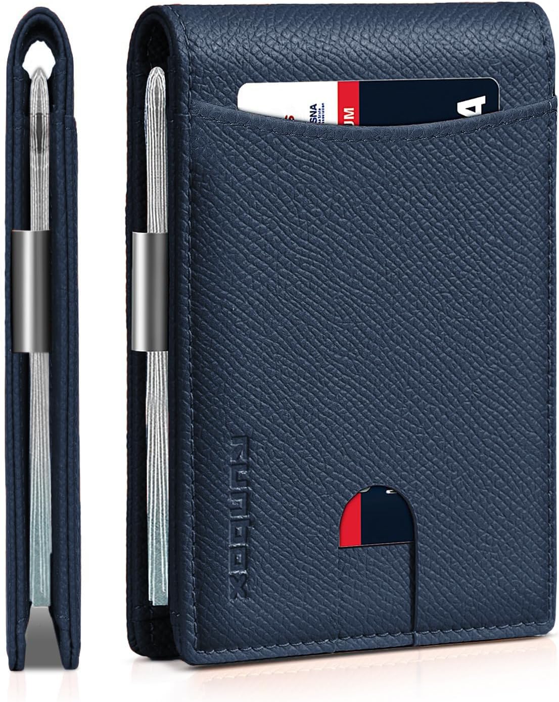 RUNBOX Money Clip Slim Wallets for Men RFID Blocking 11 Card Holder Minimalist Small Leather Bifold Men's Front Pocket Wallet Gift Box