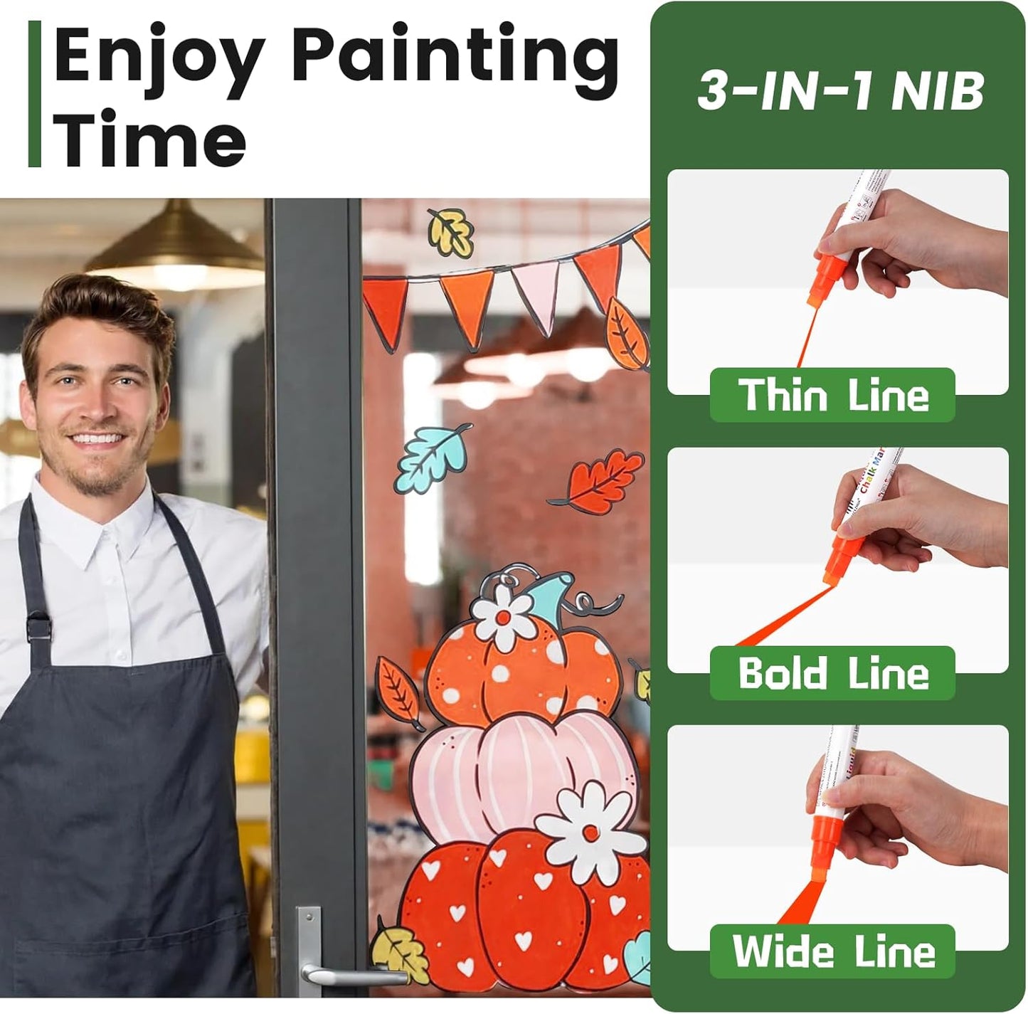 Jumbo Chalk Markers for Windows Washable, 8 Neon Colors Liquid Chalk Pens Erasable with 10mm Thick Tips for Auto, Glass, Mirror, Poster, Bistro, Blackboard, Car of DIY