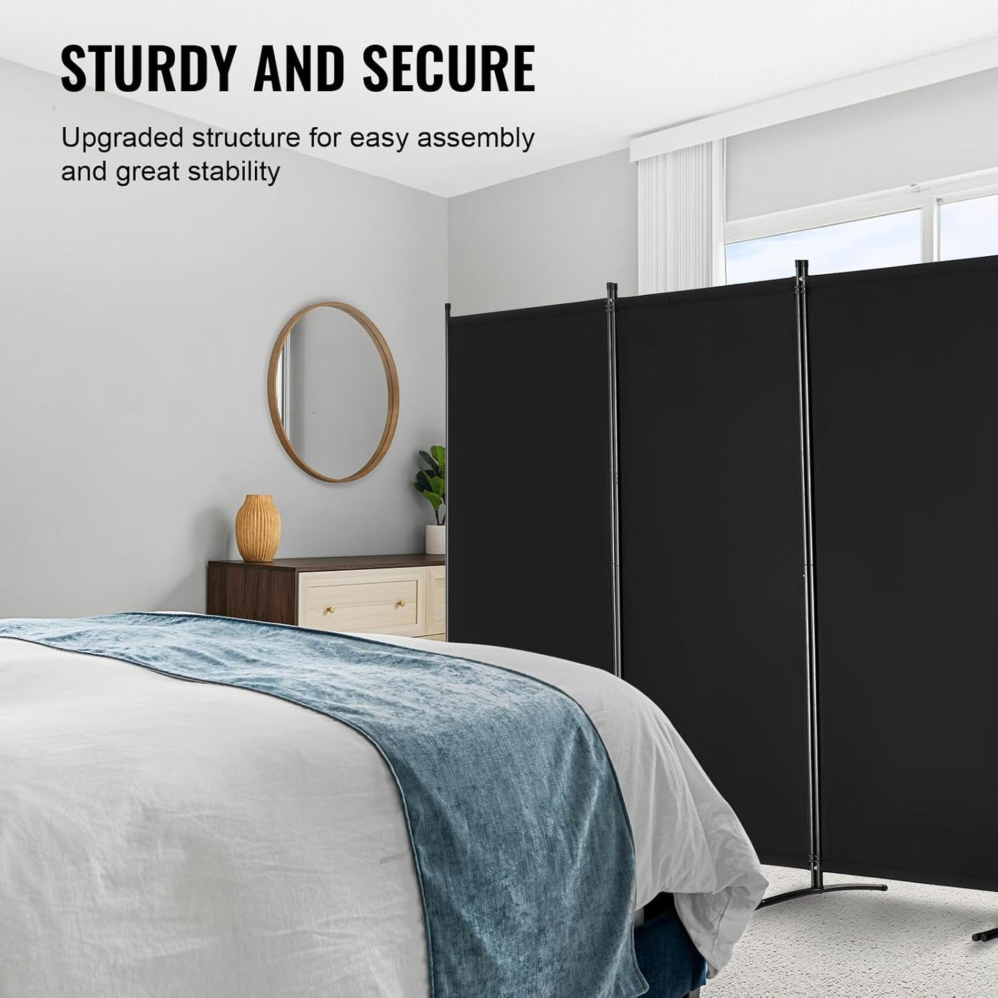 VEVOR Room Divider, 4 Panel Room Divider, Folding Privacy Screen and Portable Partition Divider for Room Separation, Freestanding Room Partitions for Office, Bedroom, Study, Black