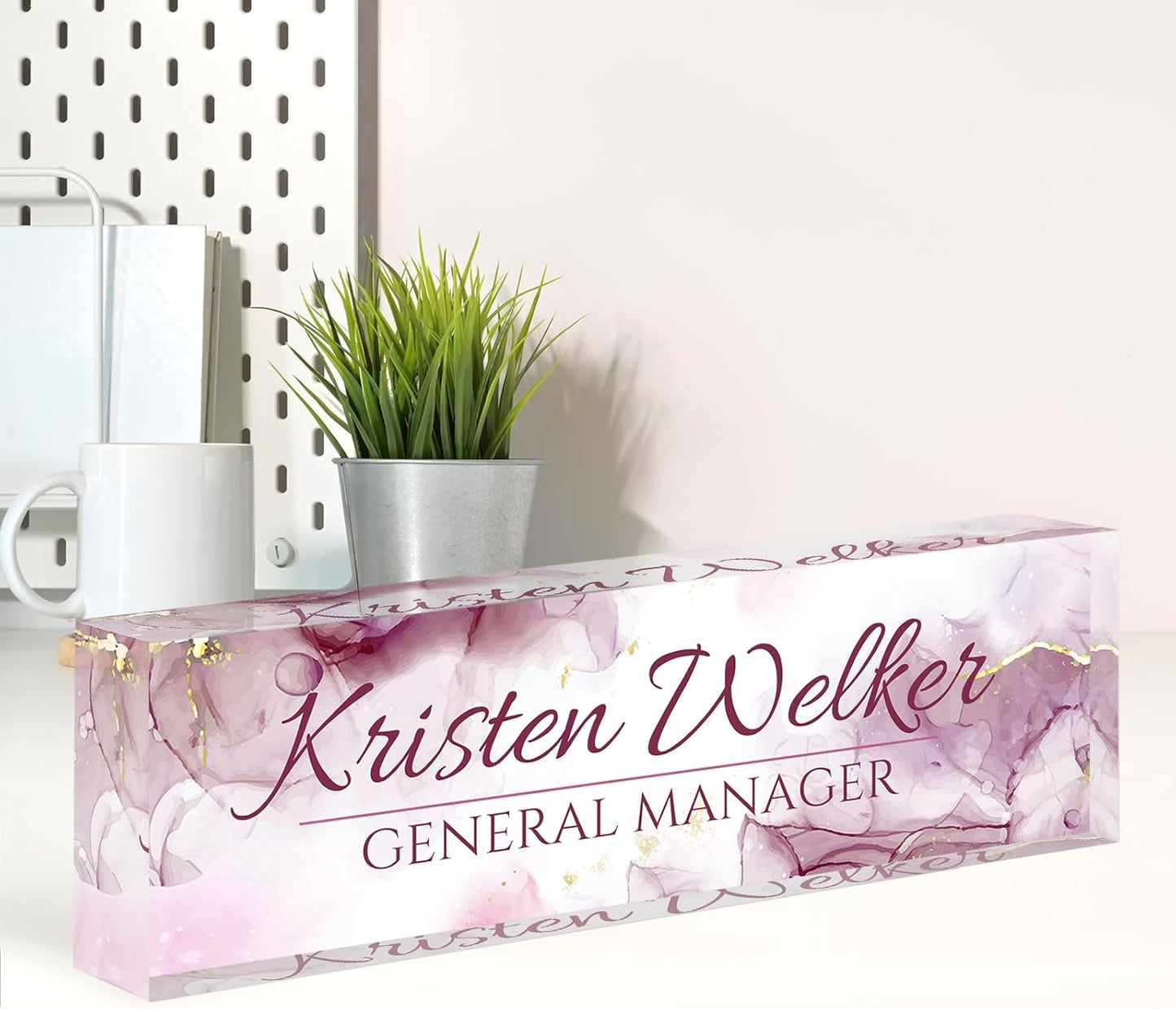 Name Plate for Desk, Desk Name Plate Personalized, Office Decor for Women Men, Acrylic Desktop Accessories, Office Gifts for Boss Nurse Teacher Coworker, Employee Appreciation Gift (Purple Coast)