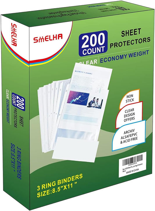Sheet Protectors 200 Page,Page Protector 8.5" x 11" ，Upgraded Clear Plastic Page Protectors,for 3 Ring Binder, Top Loading Paper Protector with Reinforced Holes,Holds Multiple Sheets，Letter Size