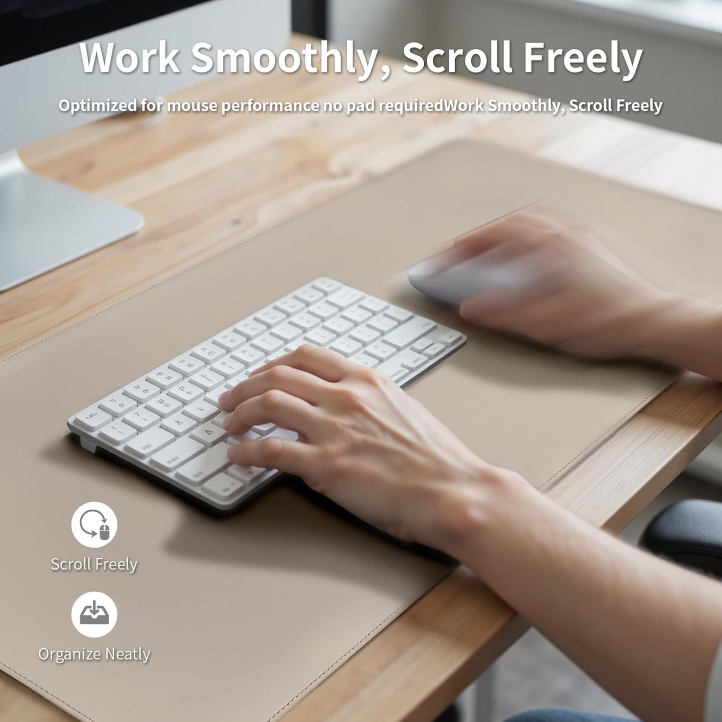 Oversized Non-Slip Desk Pad Protector – Grips Desk Firmly, Anti-Slip Like You've Never Seen! Vegan Leather Waterproof Laptop Mat for Keyboard & Mouse – Large Office Pad– Warm Beige