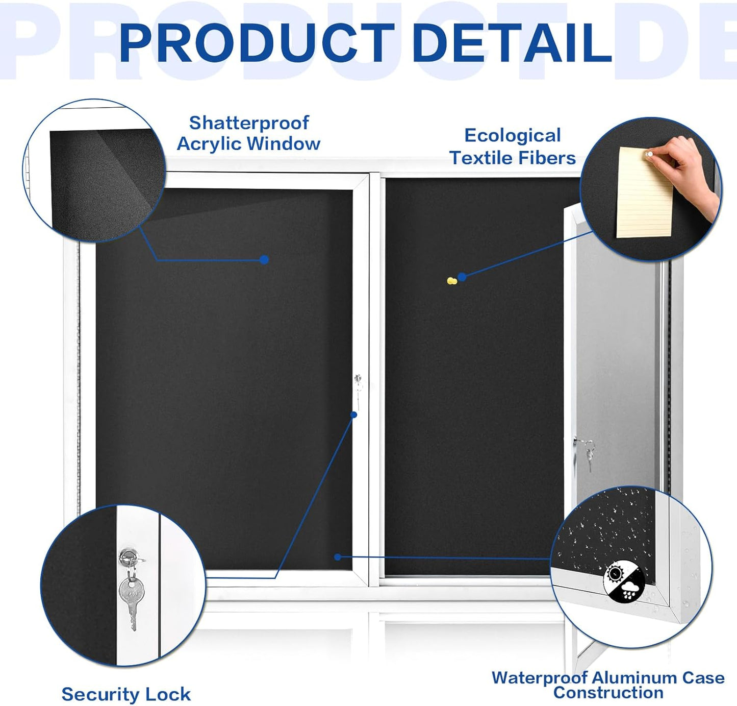 SWANCROWN Weather Resistant Enclosed Bulletin Board Felt Displays Boards Wall Mounted Notice Case with 2 Swing-Open Locking Doors, Black Felt, 48x34 inches