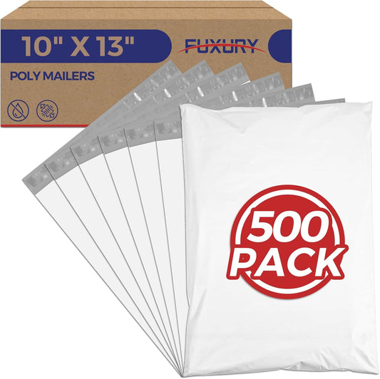 Fuxury 500 Pack Poly Mailers 10x13 Inch,Shipping Bags Bulk for Clothes,Self Seal Mailing Bags, Strong Adhesive Shipping Envelopes for Small Business,White