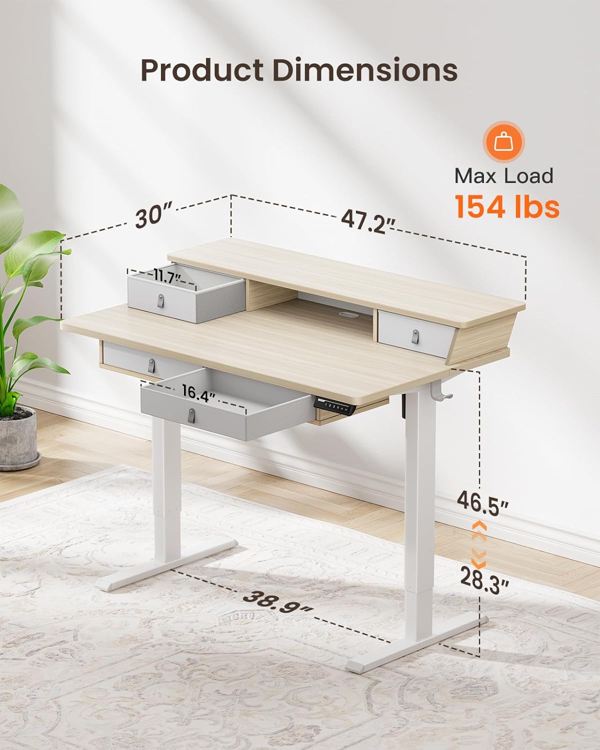 ErGear Electric Standing Desk with 4 Drawers, 48" x 30" Height Adjustable Desk with Storage, C-Clamp Mount Compatible, Computer Home Office Table with Cable Management Tray, Natural