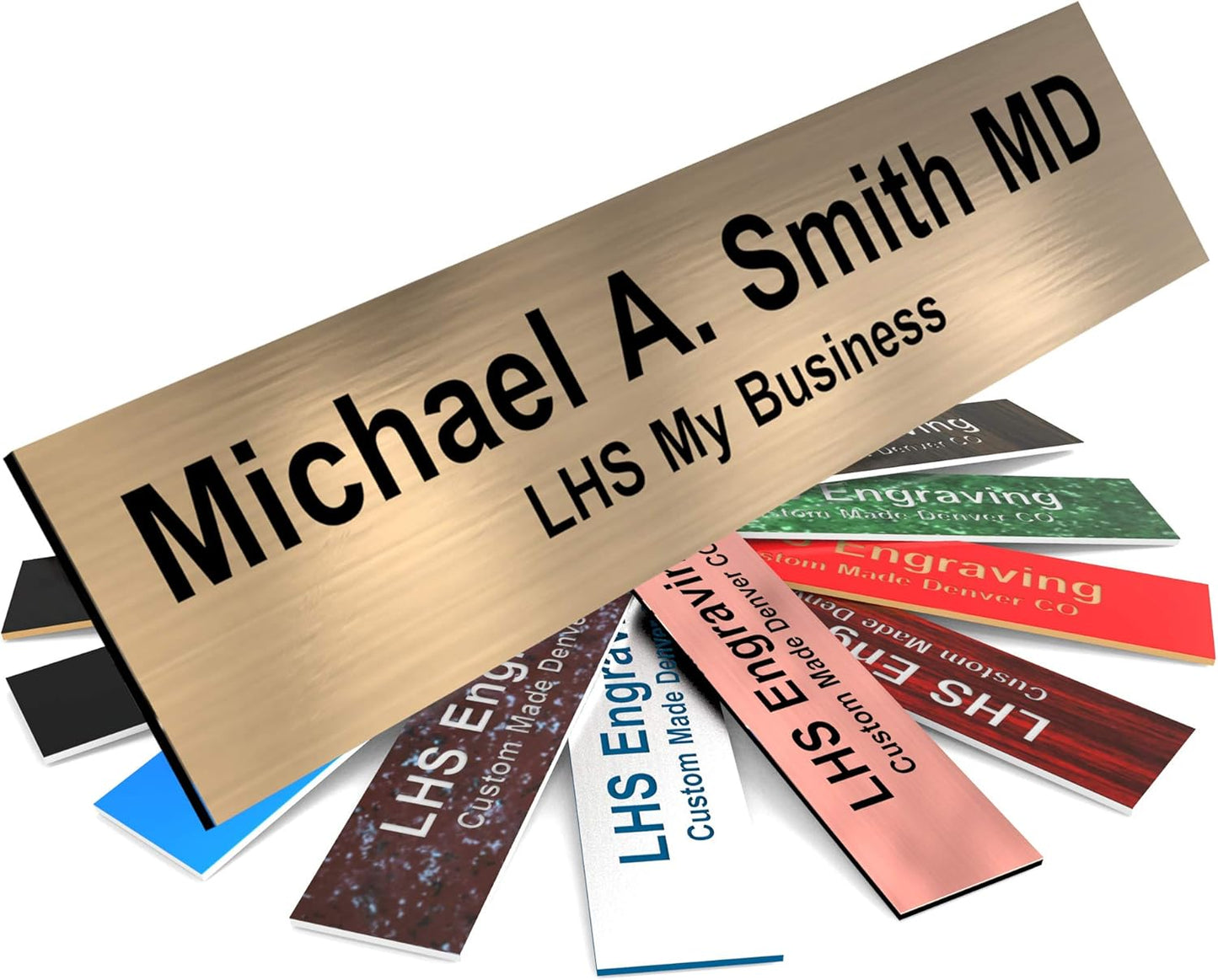 Engraved Name Plates for Door Sign Personalized Brushed Copper Pattern Plastic Plaque with Black Letters - Made in USA 2x4 M5