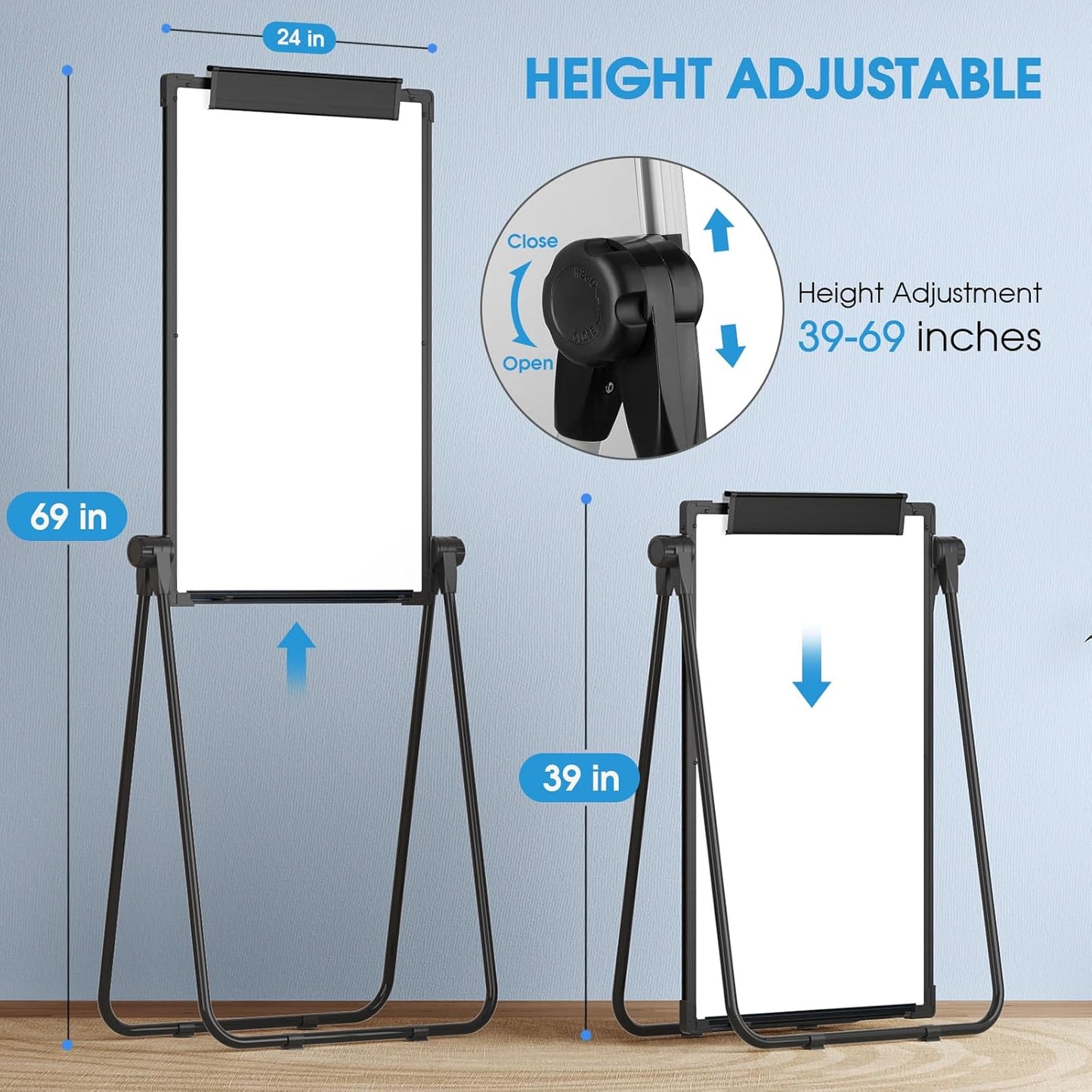 MaxGear Large White Board Easel Stand, 36" x 24" Black Double Sided Magnetic Dry Erase Board for School Classroom, Home Office Stand Flip Chart, Height Adjustable 360 Degree Rotating Whiteboard