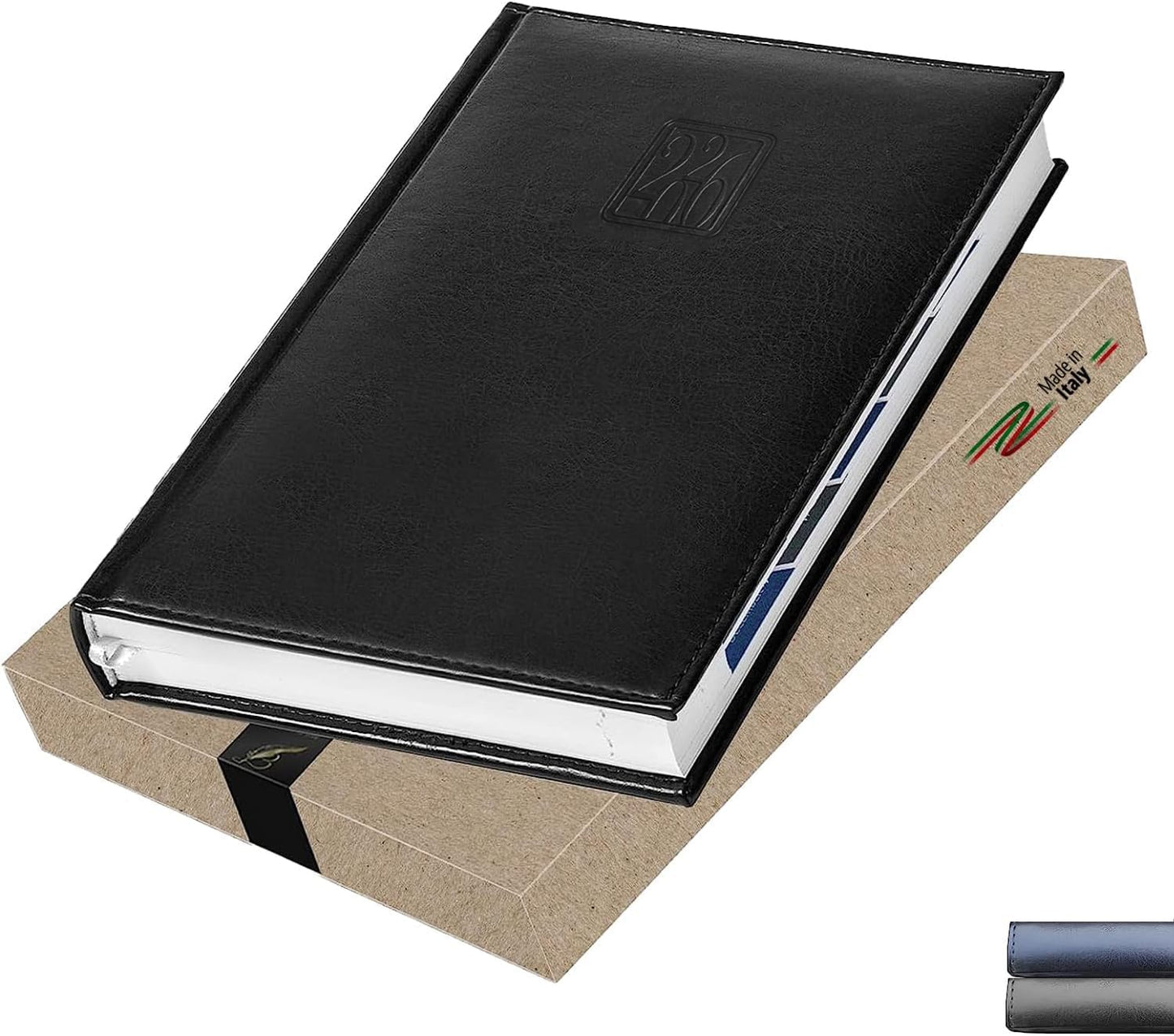 Daily Planner 2026 (5 x 7 in) - Made in Italy, Page a Day Hourly Agenda, 365 Pages, Monthly Tabs & Calendar, Jan-Dec Business Planner, Hardcover (BLACK)