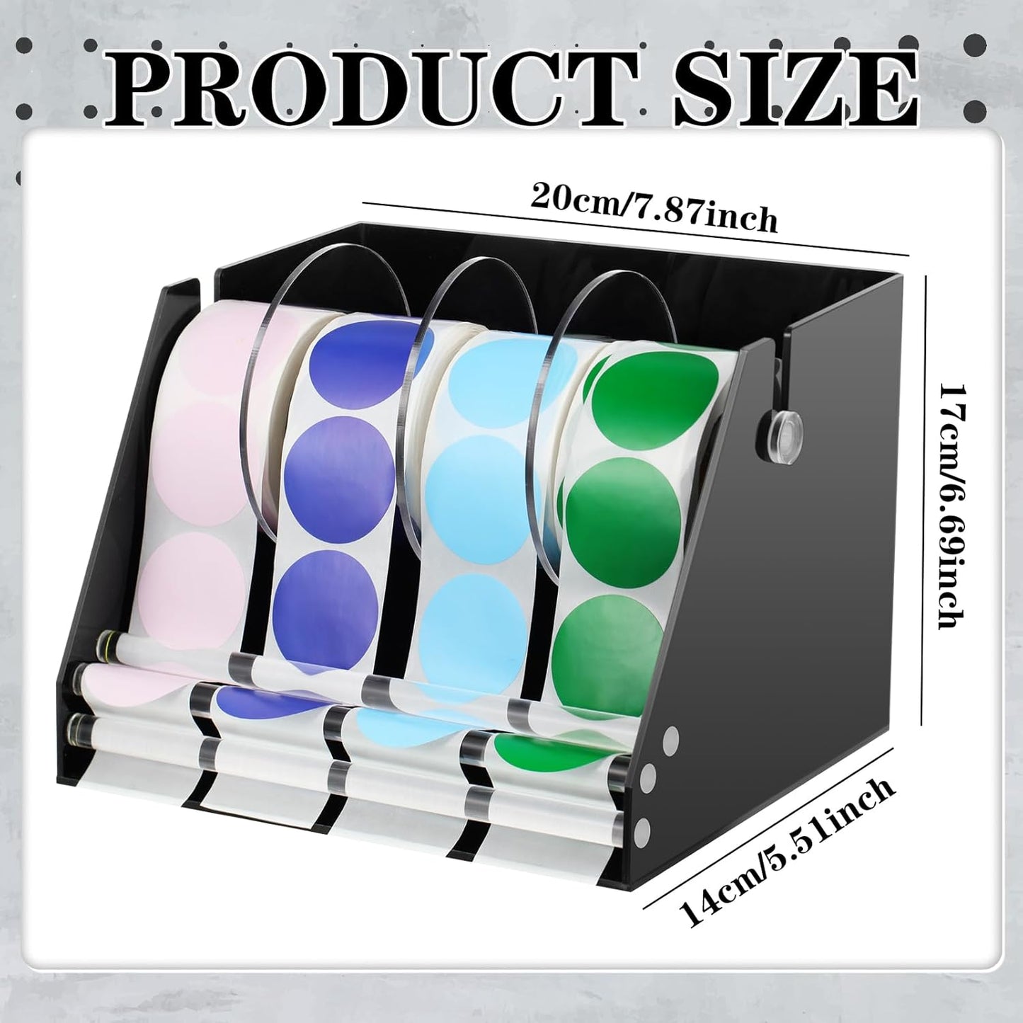 Adjustable Label Dispenser Acrylic Sticker Roll Dispenser Label Roll Holder Multi Use Sticker Holder Organizer Stand for School Gifts and Home Office Desktop(4 Disks)