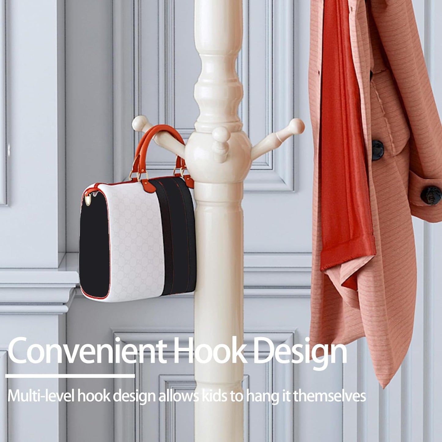 Wooden Coat Rack, Heavy Duty Coat Rack Freestanding with 11 Smooth Hooks, Coat Tree, Vintage Clothes Hanger Stand with Stable Disc Base for Bedroom, Entryway, Office-Load 180lbs (Ivory White)