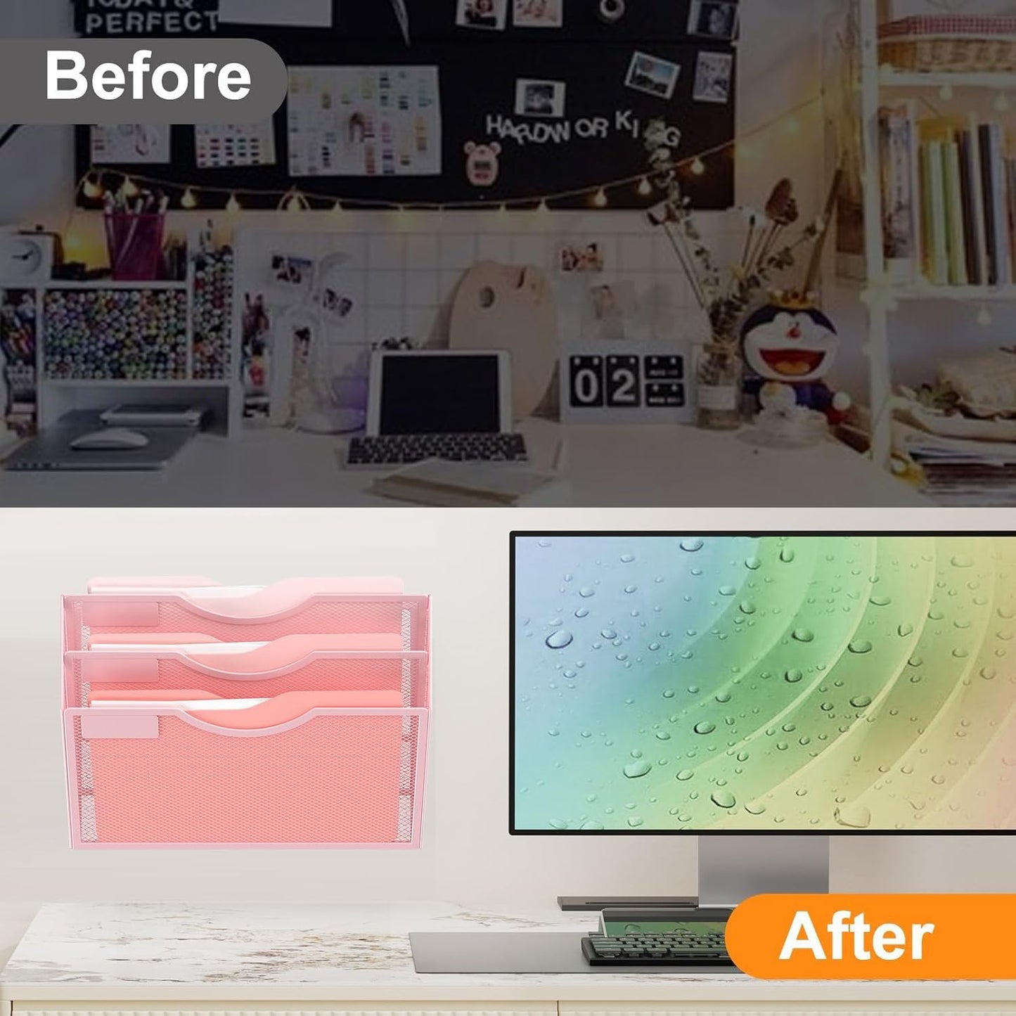 Kuntine.B Wall File Organizer Office Hanging Magazine Holder Wall File Organizer for Office Home (Pink, 3 Tier)