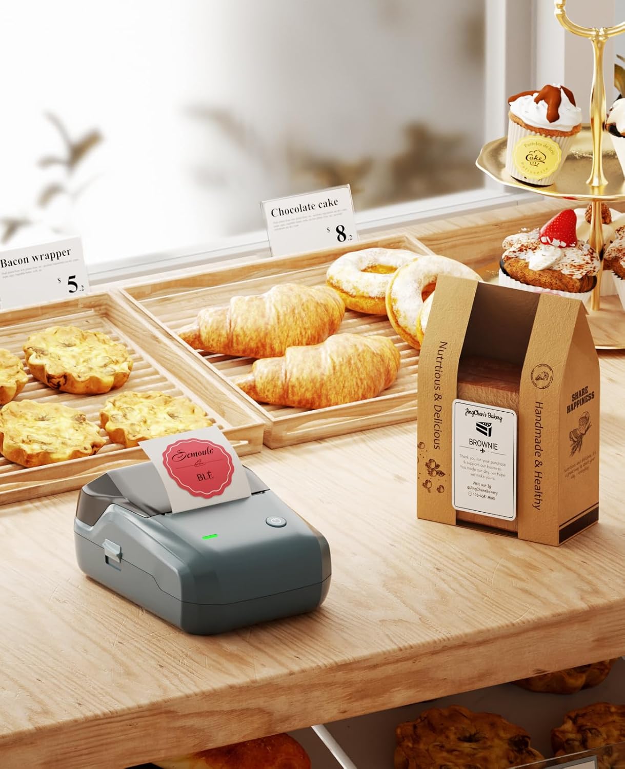 NIIMBOT B1 Label Maker Machine with Tape, Label Printer with 3 Rolls Stickers, 50x30mm/50x80mm White Label /50x50 Round Paper for Office Supplies, Home, Business