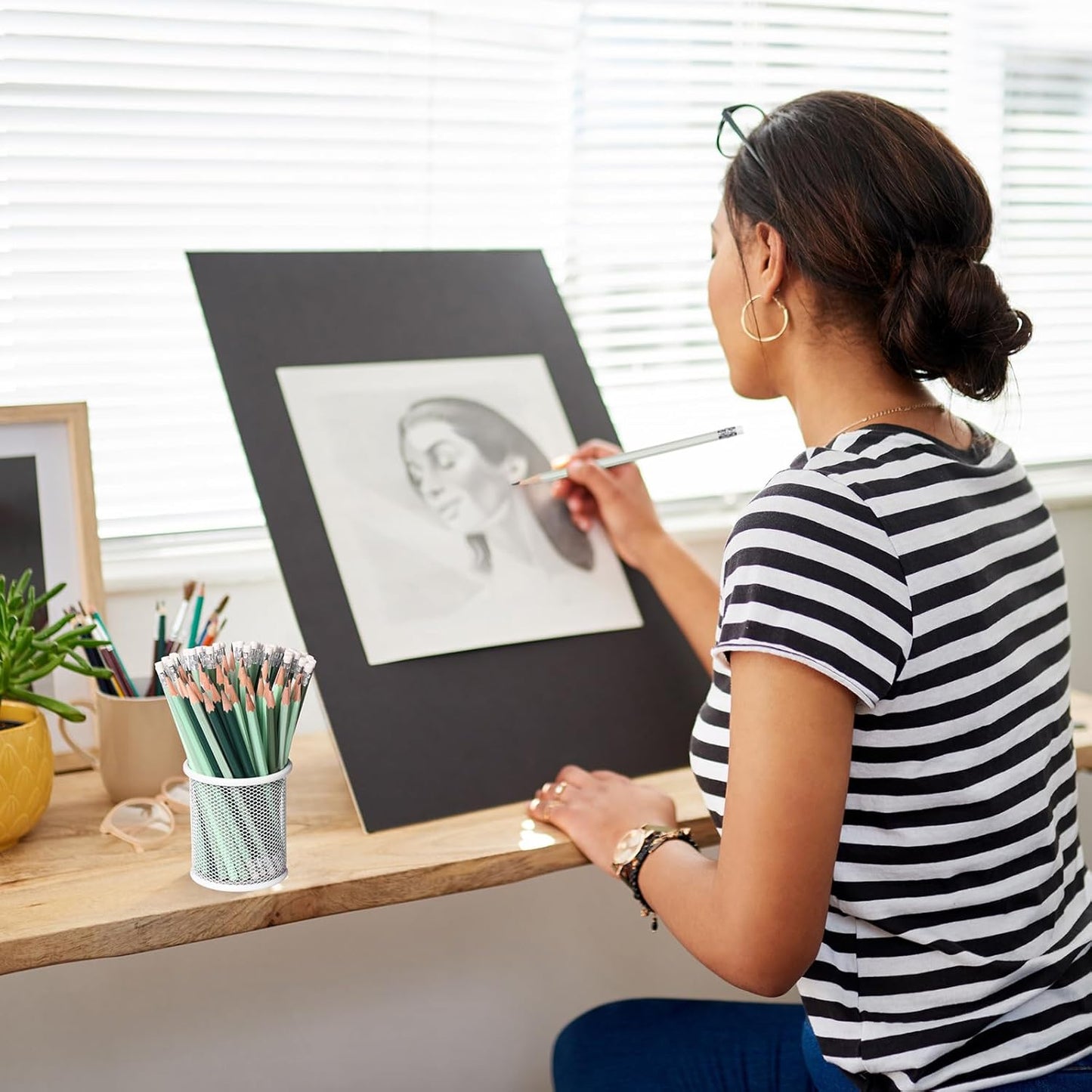 TecUnite 60 Pcs HB Pencils #2 Unsharpened Wood Cased Pencils with Eraser Hexagonal Pencil Cute Graphite No 2 Pen for Adults Gifts Exam School Office Sketching Learning(Green Series, White)