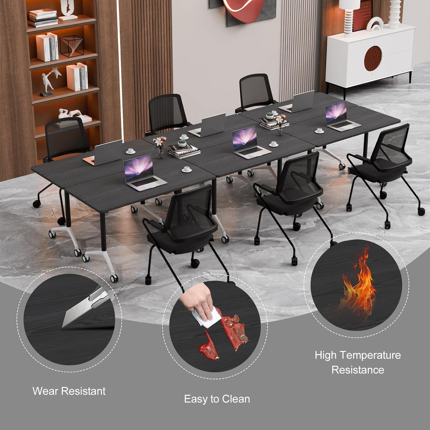 Conference Room Table with Flip-Top Design for Dynamic Meetings, Business Table Computer Desk with Heavy-Duty Frame,Foldable Seminar Meeting Tables for Home Office (4, F, 47.2IN)