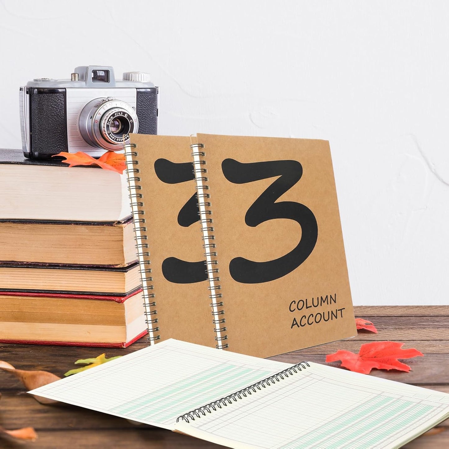 1Pcs Accounting Ledger Book 3 Column 7 * 9.25inch Columnar Notebook Columnar Pad 3 Columns Kraft Paper Cover 100 Pages for Personal Use Small Business(50 Sheet)