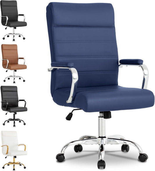 Modern Office Desk Chair, Conference Room Chairs, High Back Ergonomic Home ofiice Chair, Adjustable Height Swivel Executive Computer Chair with Padded Seat and Armrest (Blue)