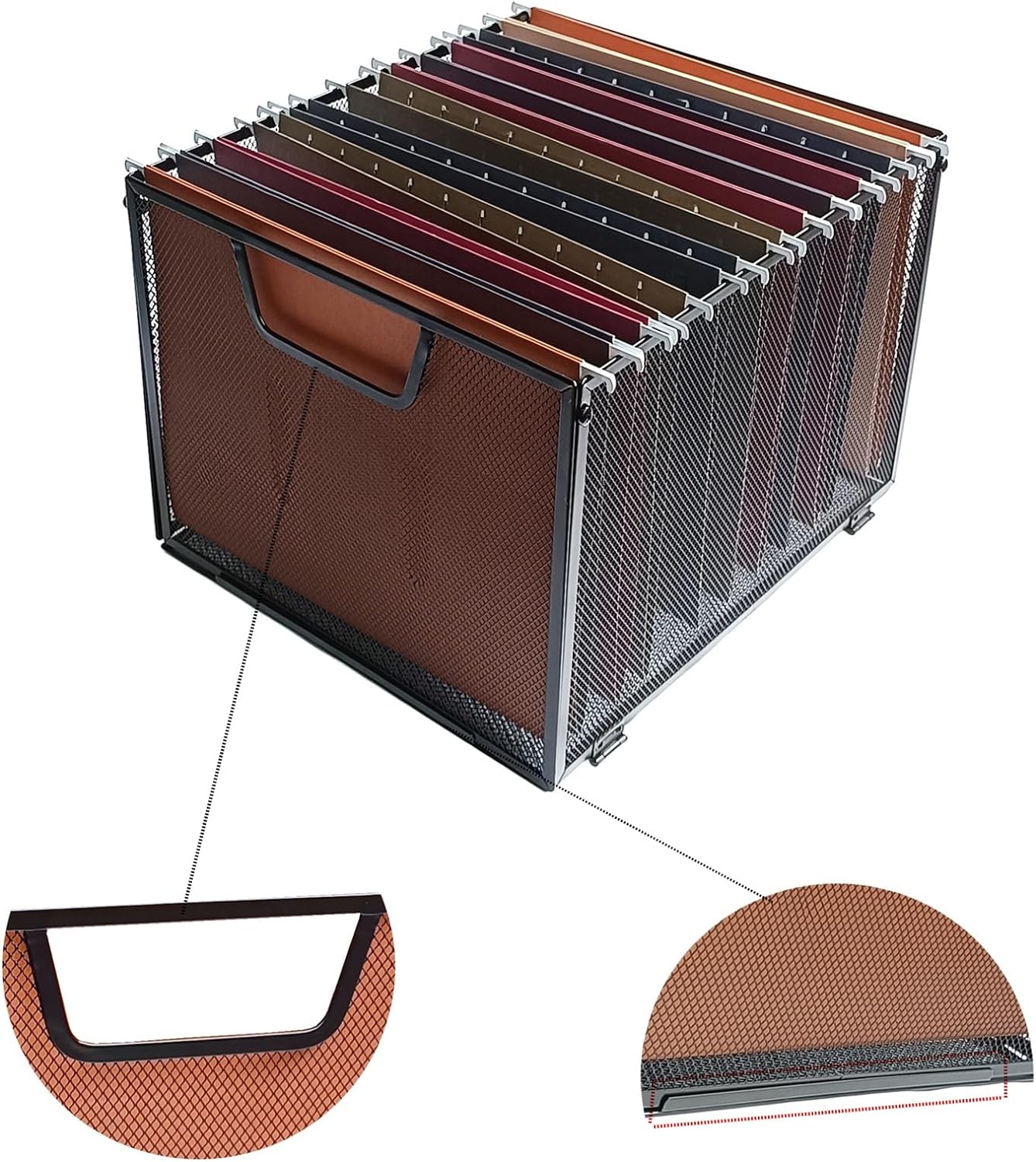 Modern Black Metal Mesh Hanging File Organizer, Office/School/Home File Crate, 13.8 x 12 x 10 inches