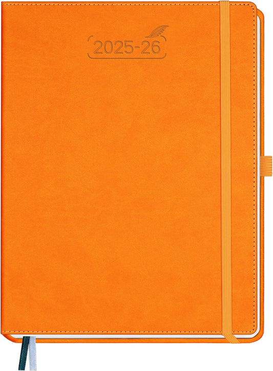 BEZEND Planner 2025-2026 Weekly and Monthly, 8.5" x 11" Academic Calendar (Jul 25-Dec 26) Vertical Daily Appointment with Hourly Timeslot & Monthly Tab, PU Leather Hardcover - Orange