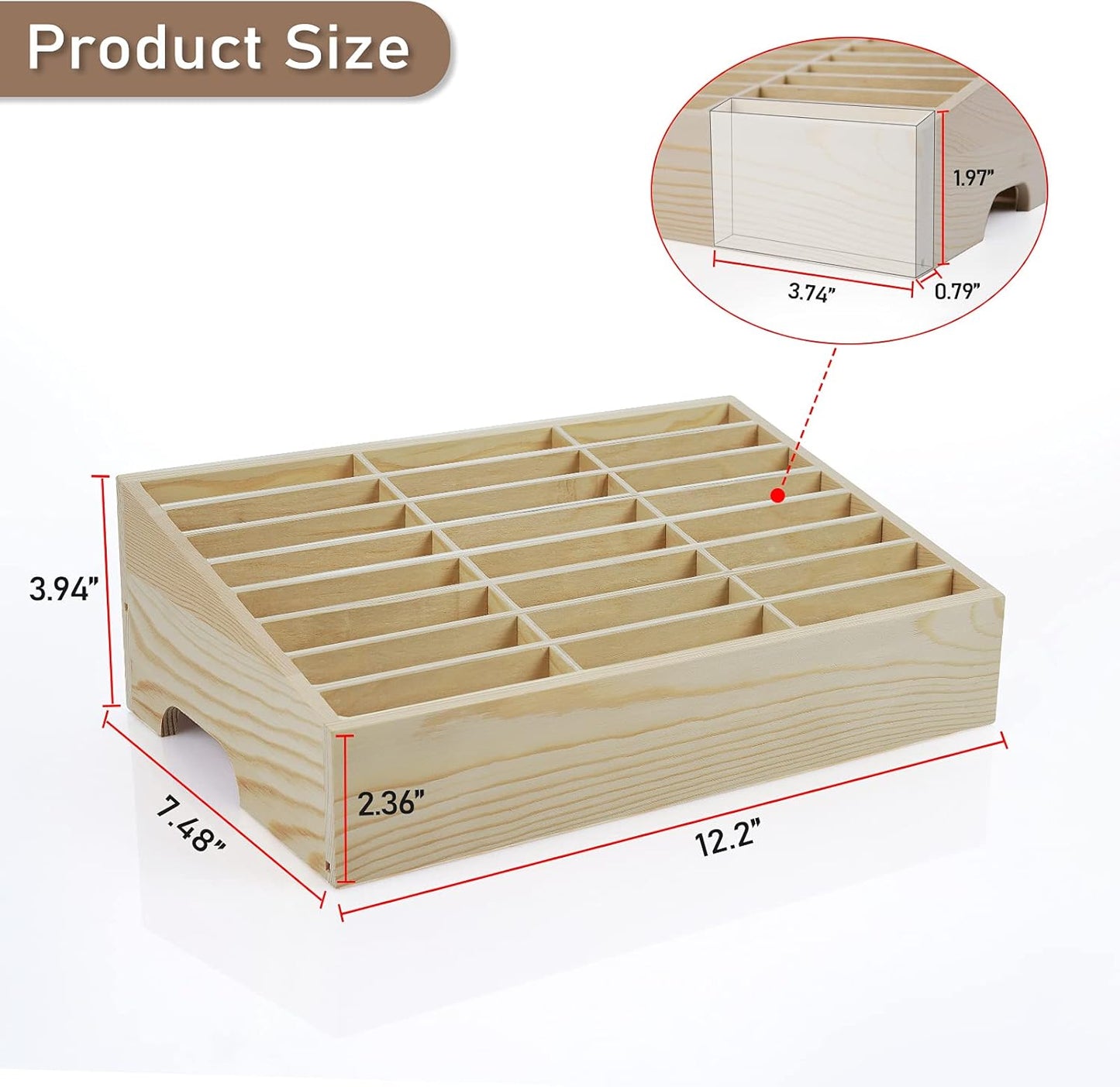 24-Grid Wooden Cell Phone Holder Desktop Organizer Storage Box for Classroom Office (24-Grid)